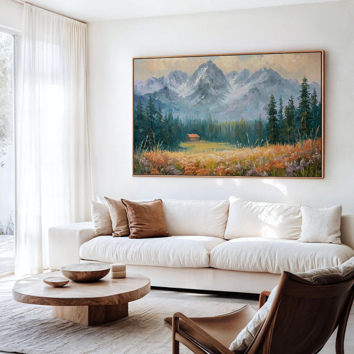 Vintage Pacific Northwest Landscape Art Print, Mountain Wildflowers Painting, Botanical Wall Art Poster, Cozy Nature Dec
