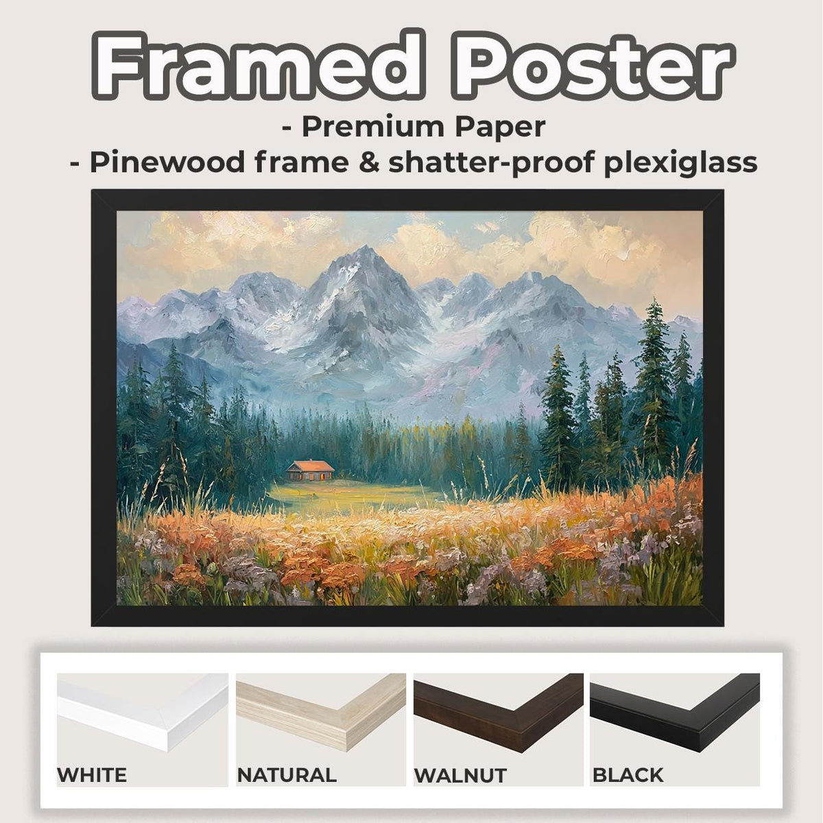 Vintage Pacific Northwest Landscape Art Print, Mountain Wildflowers Painting, Botanical Wall Art Poster, Cozy Nature Dec