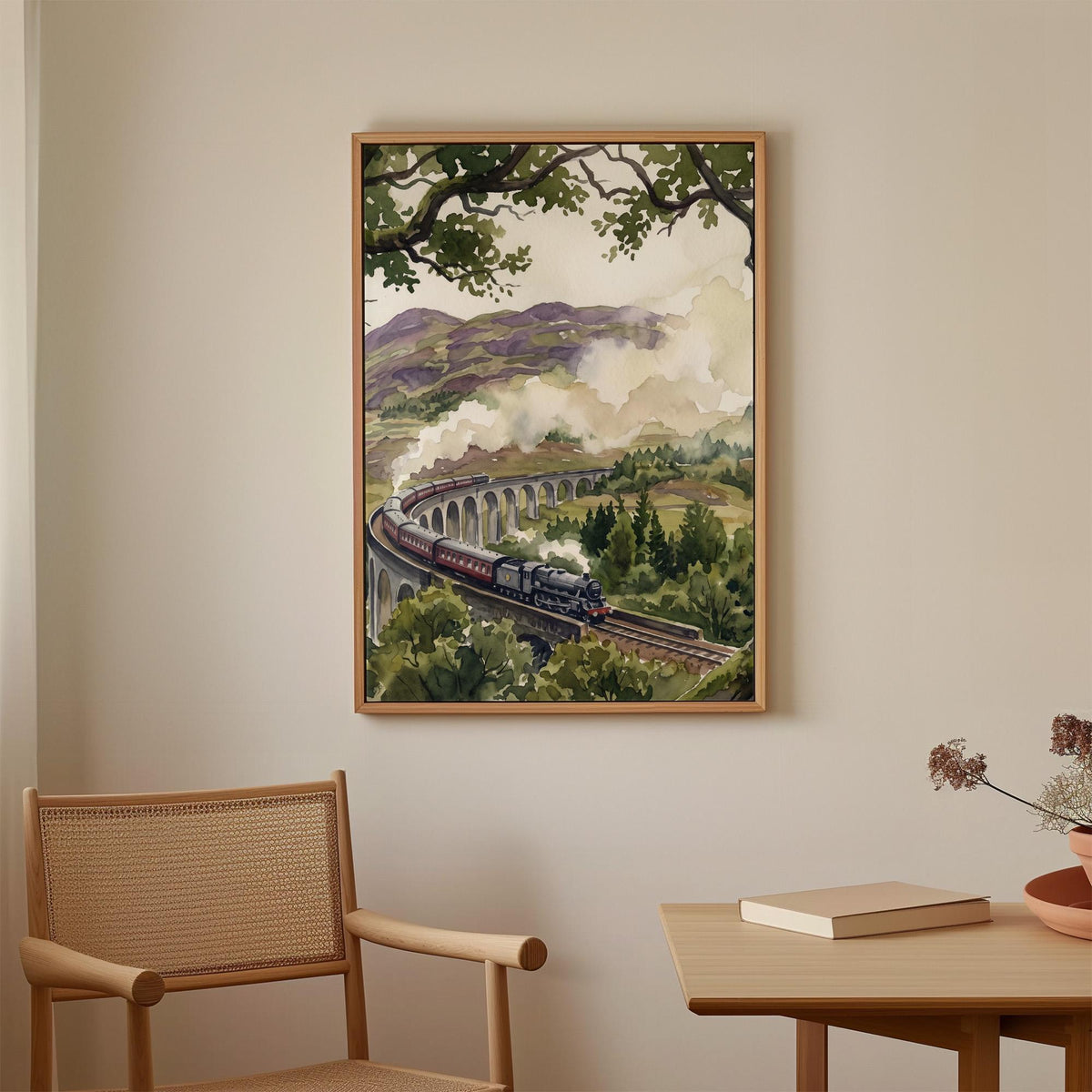 Glenfinnan Viaduct Art Print, Scottish Highlands Watercolor Landscape, Scenic Scotland Travel Wall Art for Home Decor, A