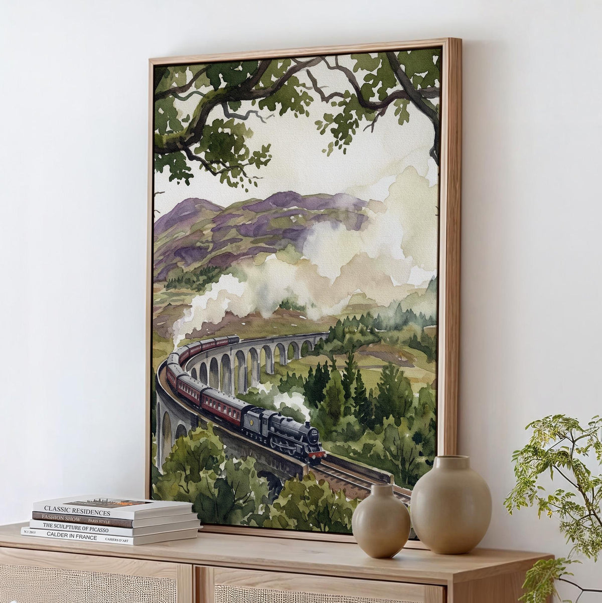Glenfinnan Viaduct Art Print, Scottish Highlands Watercolor Landscape, Scenic Scotland Travel Wall Art for Home Decor, A