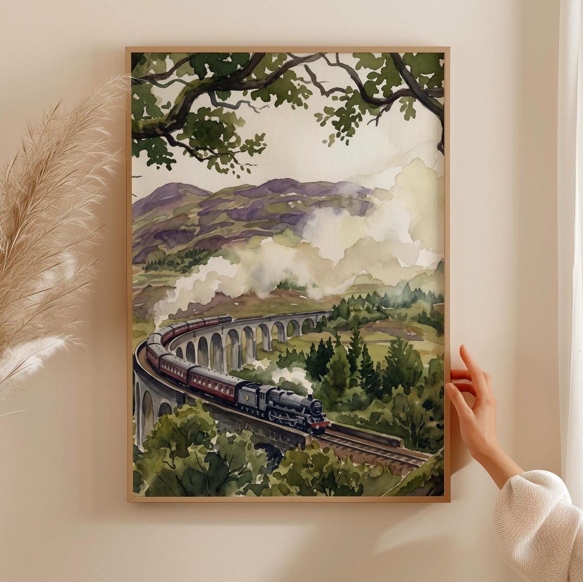 Glenfinnan Viaduct Art Print, Scottish Highlands Watercolor Landscape, Scenic Scotland Travel Wall Art for Home Decor, A