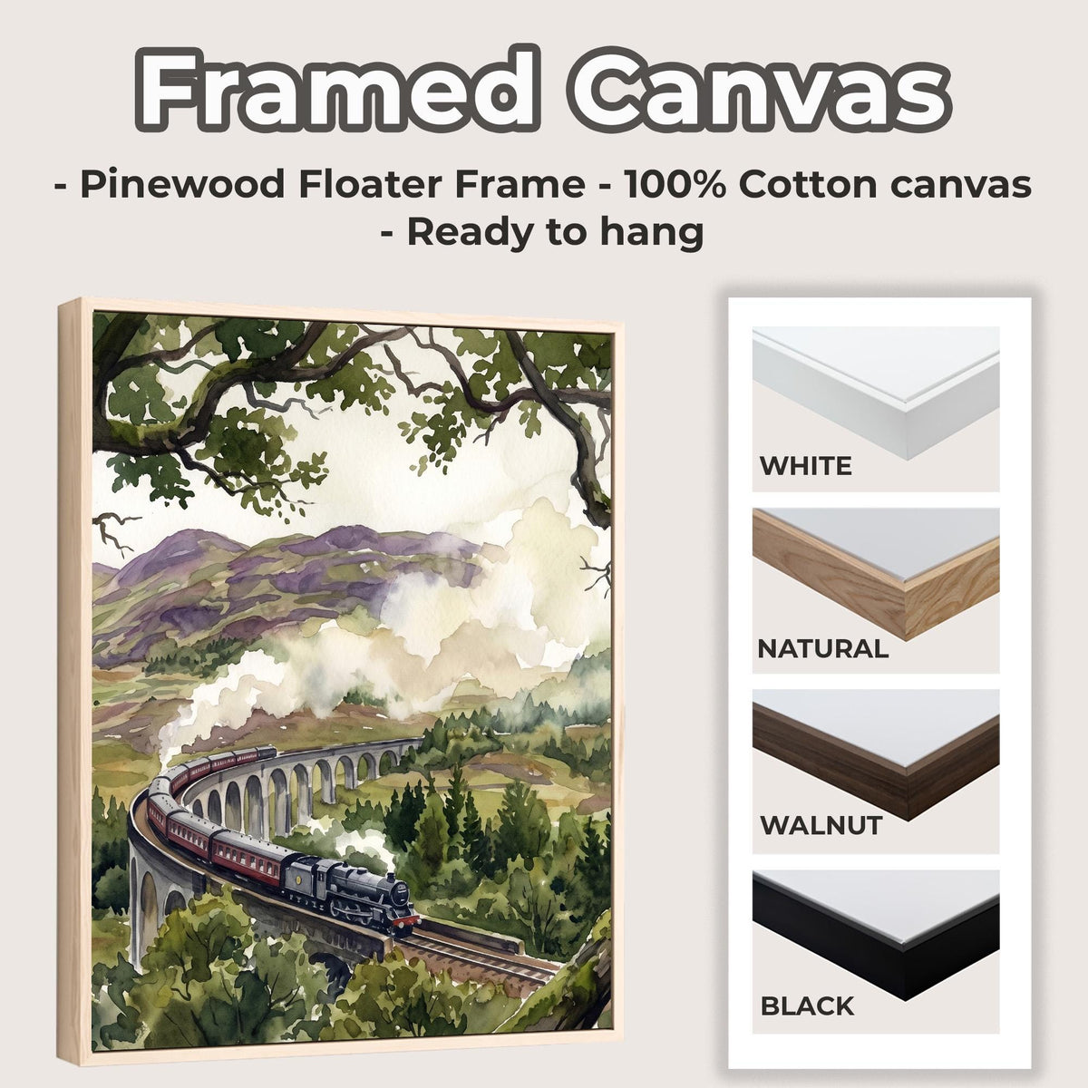 Glenfinnan Viaduct Art Print, Scottish Highlands Watercolor Landscape, Scenic Scotland Travel Wall Art for Home Decor, A