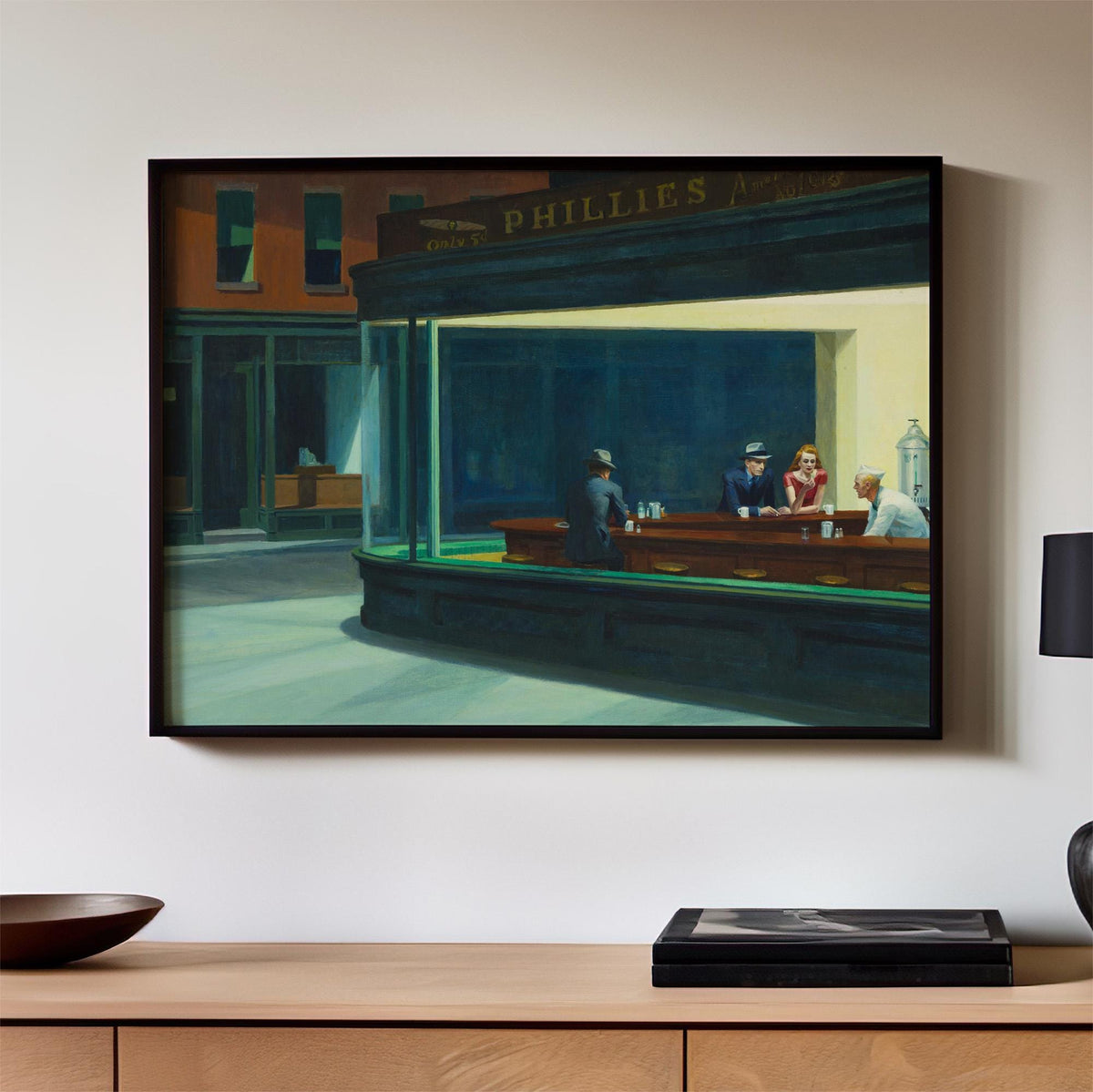 Edward Hopper, Nighthawks - Iconic wall art, Famous Painting, Large Sizes canvas print, American Realist Poster urban is
