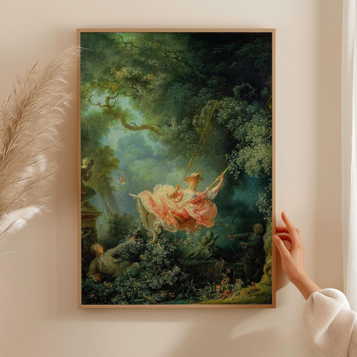 Joean Honoré Fragonard - The Swing. Beautiful girl poster print, Sensual painting, Bedroom decor, Canvas reproduction, L