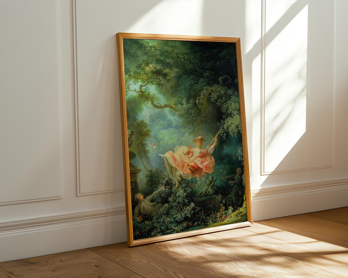 Joean Honoré Fragonard - The Swing. Beautiful girl poster print, Sensual painting, Bedroom decor, Canvas reproduction, L