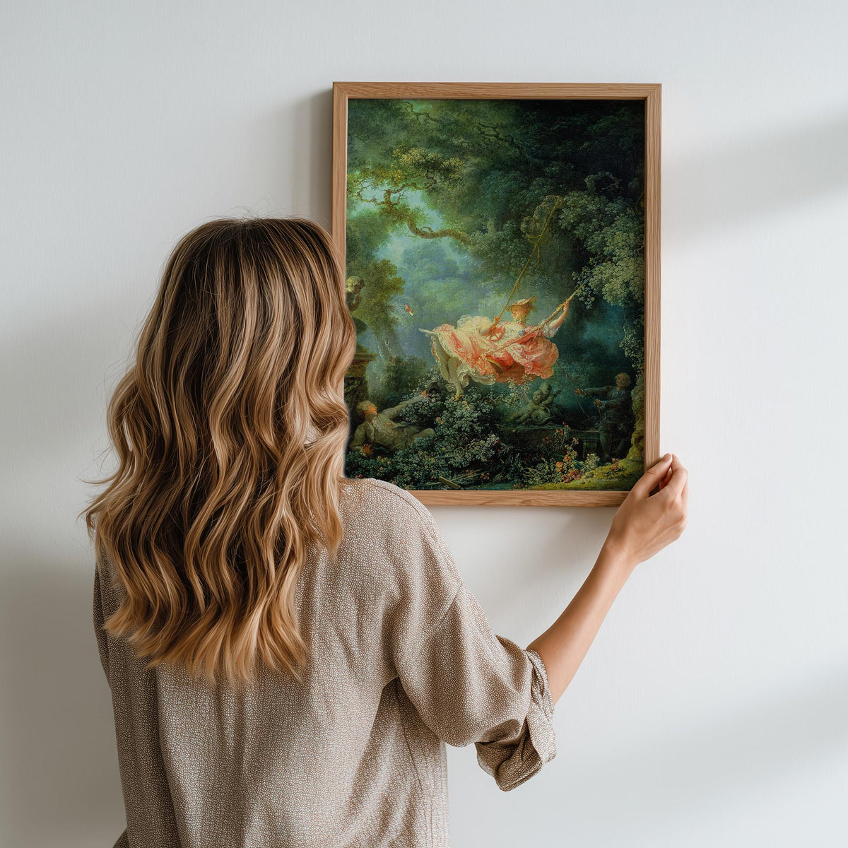 Joean Honoré Fragonard - The Swing. Beautiful girl poster print, Sensual painting, Bedroom decor, Canvas reproduction, L