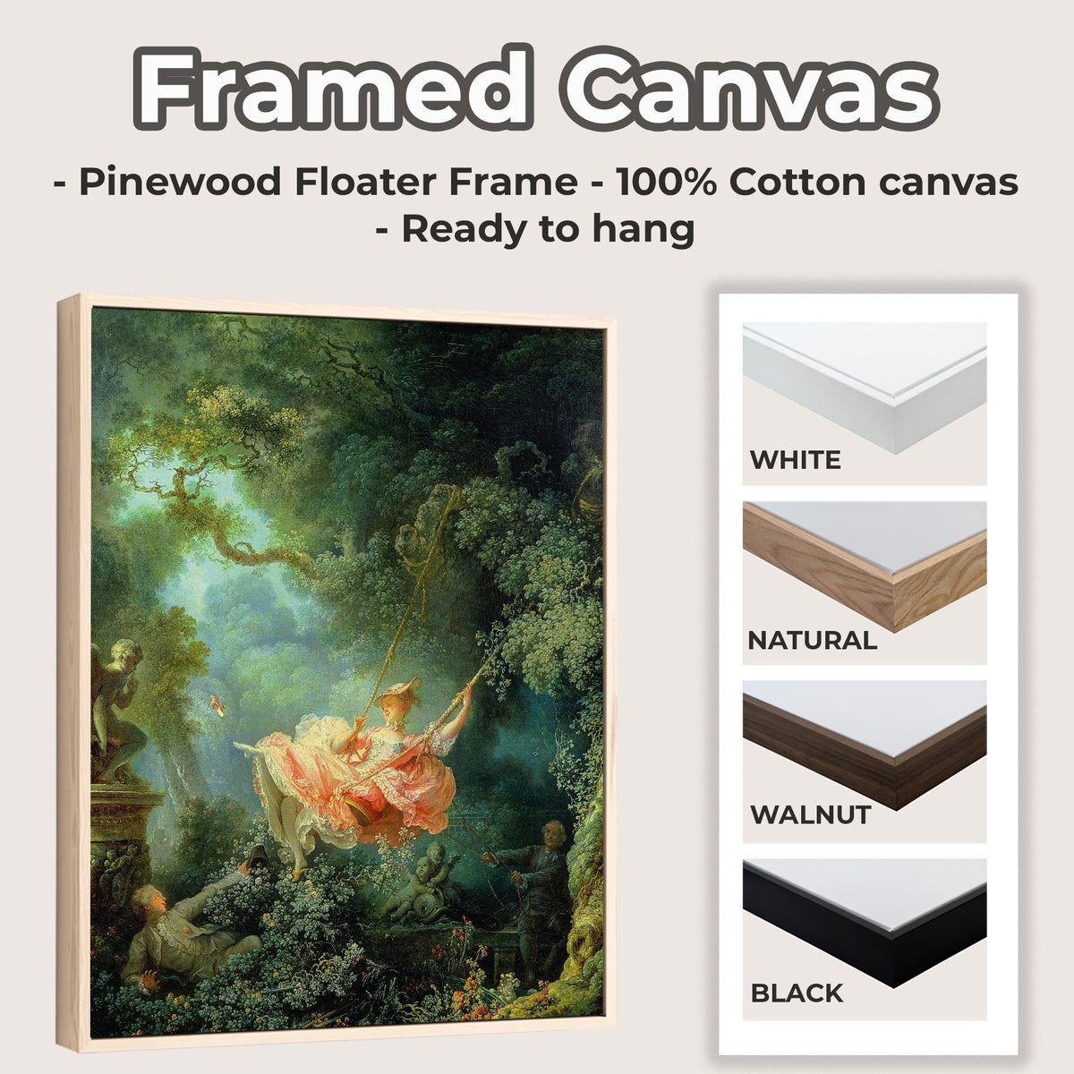 Joean Honoré Fragonard - The Swing. Beautiful girl poster print, Sensual painting, Bedroom decor, Canvas reproduction, L