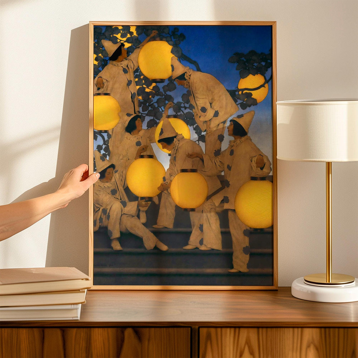 Maxfield Parrish, The Lantern Bearers - 1908 Fantasy Night Print, Luminous Lantern Wall Art, Parrish Blue Poster, Classi