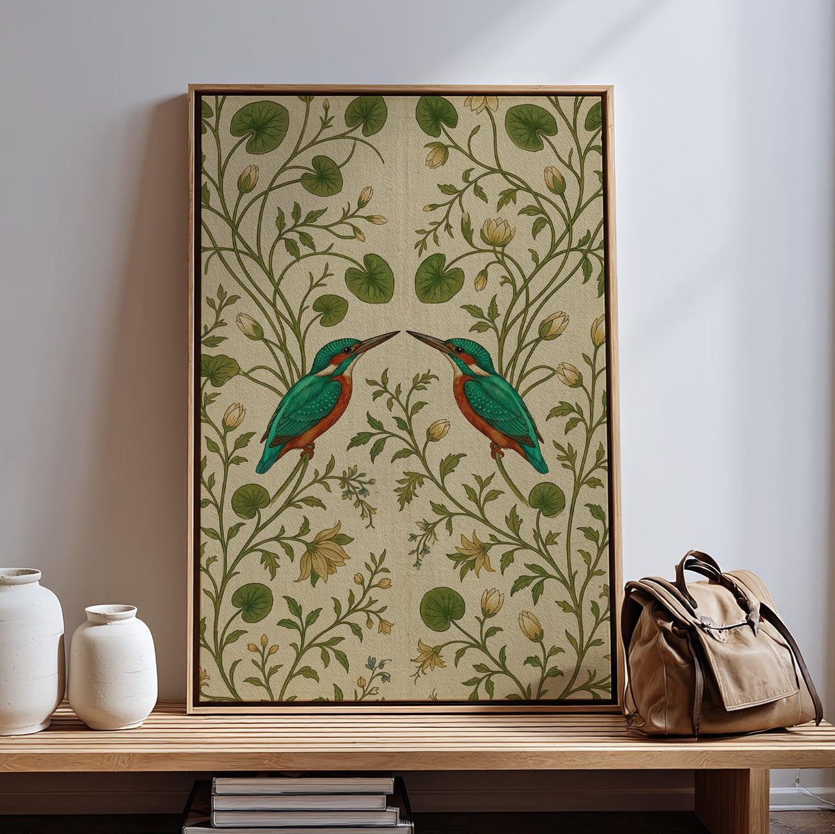 Vintage Bird Tapestry Print, Botanical Folk Art Wall Hanging with Elegant Birds, Decorative Art for Nature-Inspired Inte