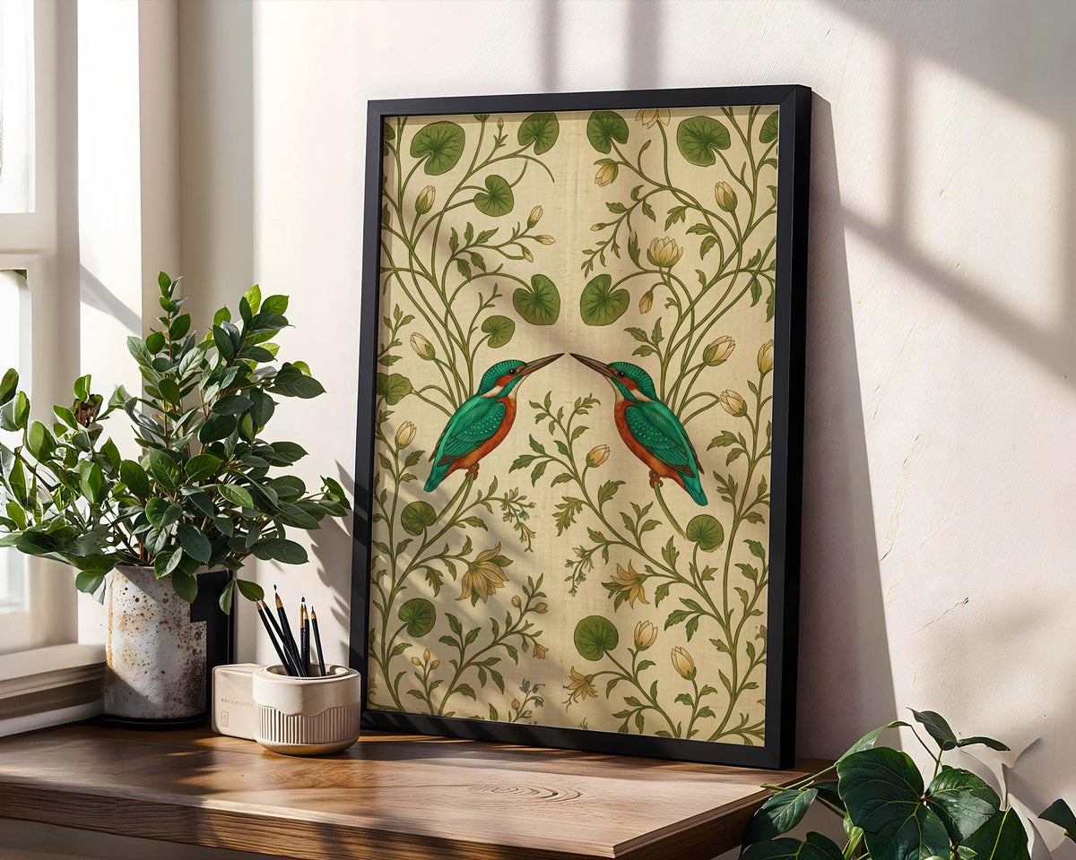Vintage Bird Tapestry Print, Botanical Folk Art Wall Hanging with Elegant Birds, Decorative Art for Nature-Inspired Inte