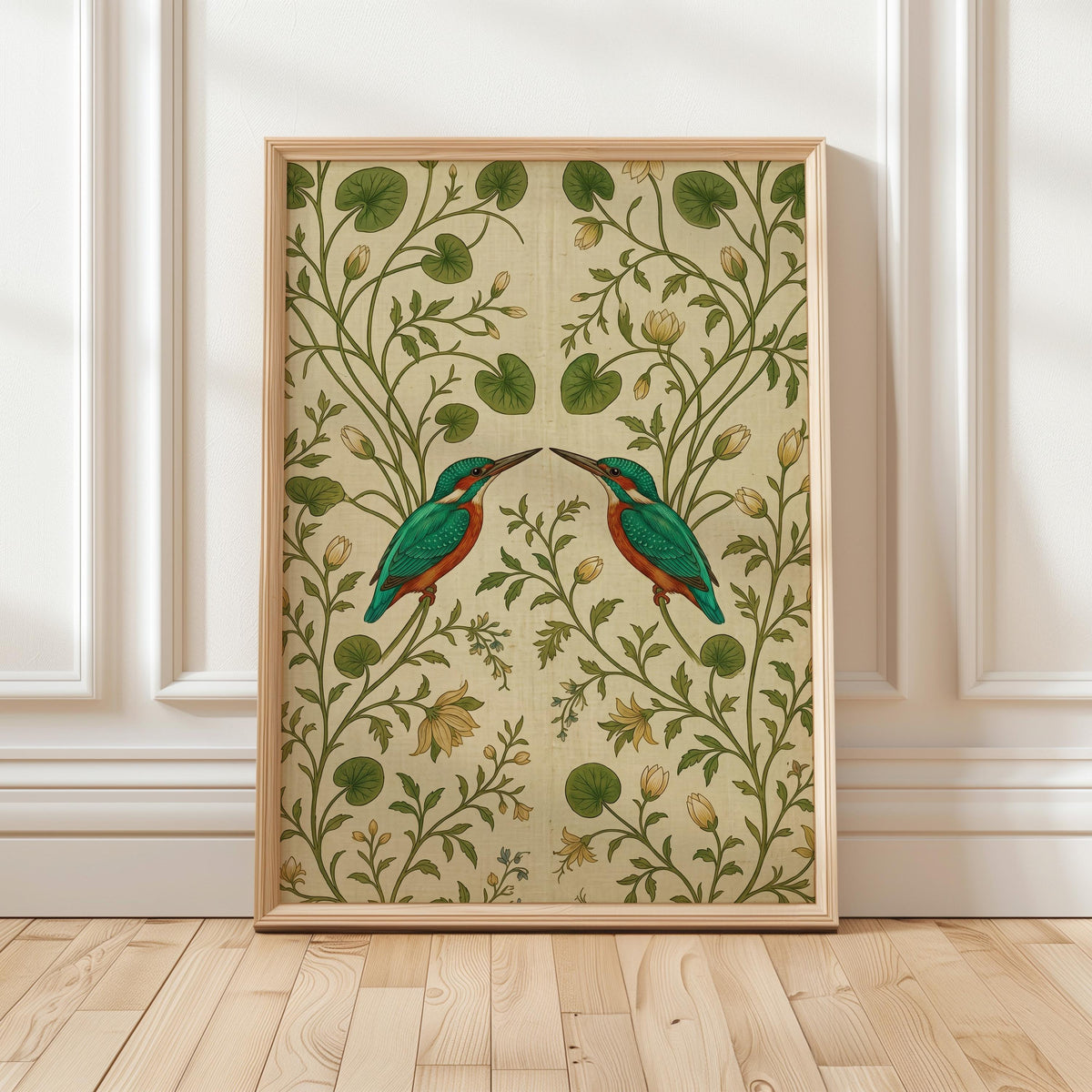Vintage Bird Tapestry Print, Botanical Folk Art Wall Hanging with Elegant Birds, Decorative Art for Nature-Inspired Inte