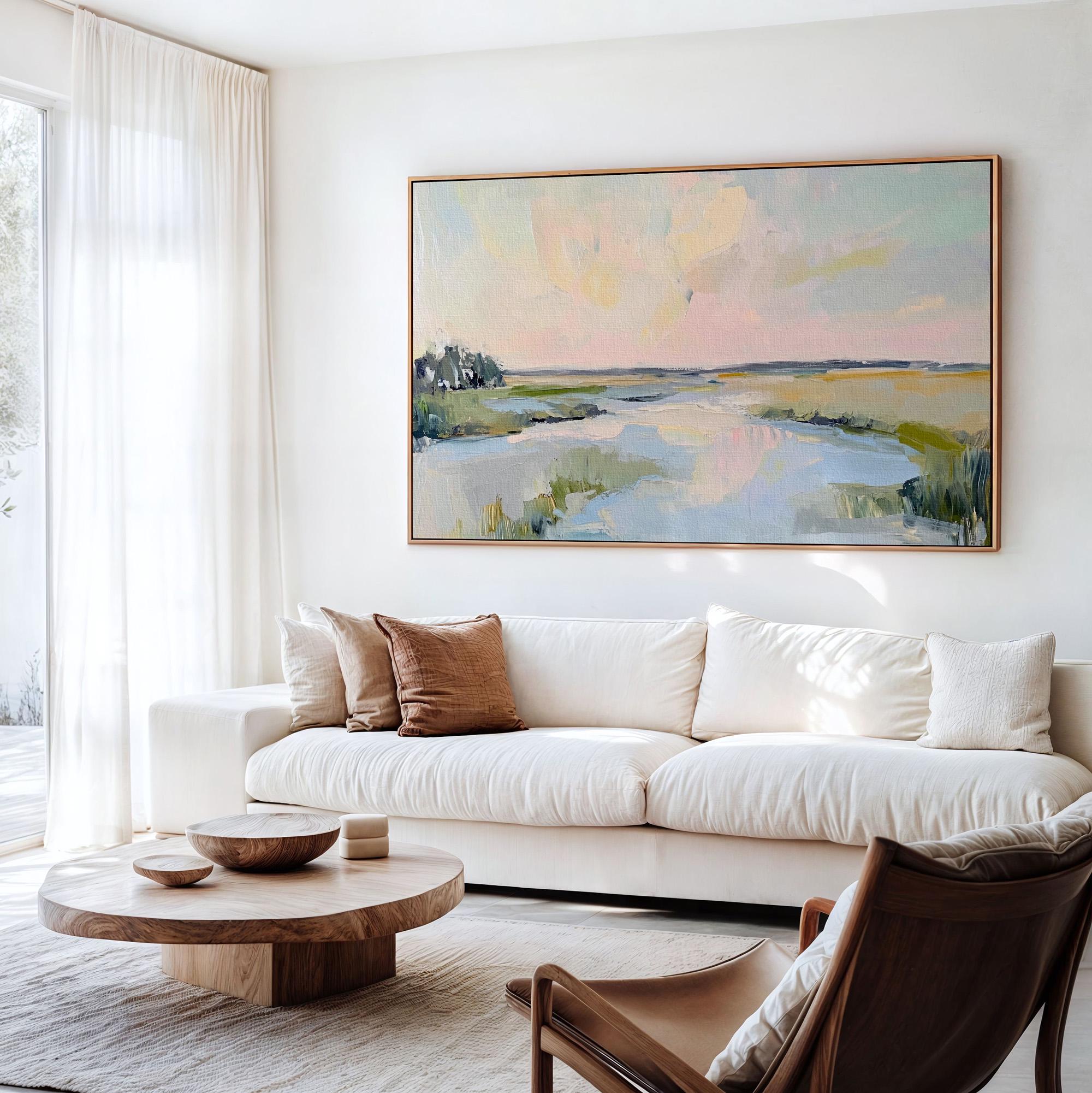 Lowcountry Marsh Fine Art Print, Elegant Coastal Landscape Painting, Thick Brushstroke Wall Art in Greens, Blues, and Su
