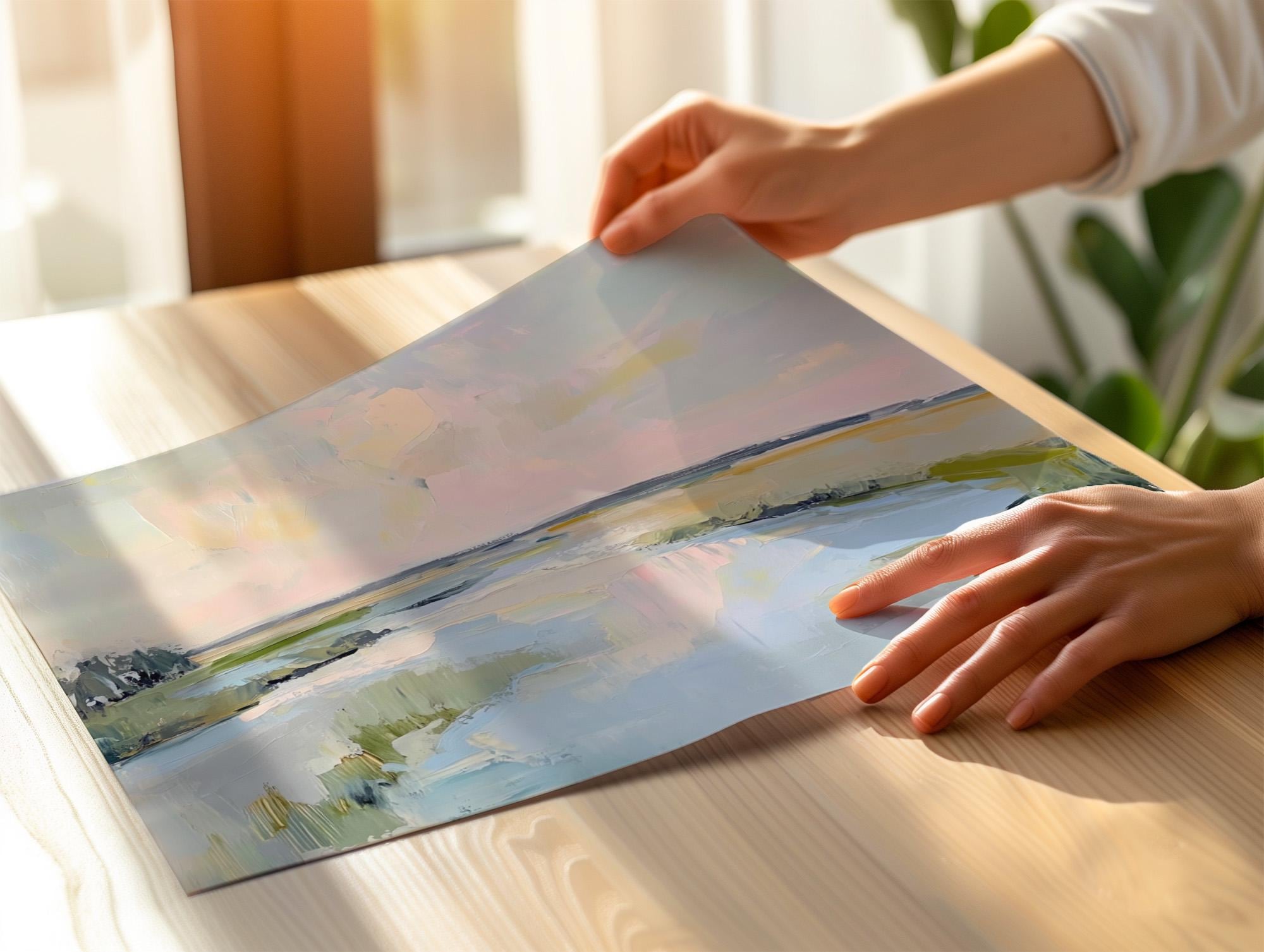 Lowcountry Marsh Fine Art Print, Elegant Coastal Landscape Painting, Thick Brushstroke Wall Art in Greens, Blues, and Su