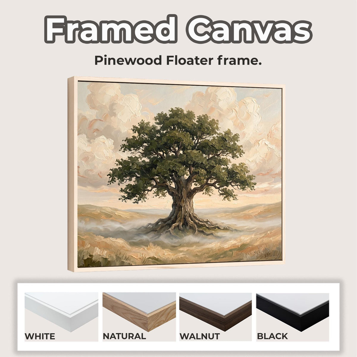 Majestic Oak Landscape Art, Large Framed Canvas Print, Tree Painting, Nature Canvas Wall Art, Contemporary Decor,ART197