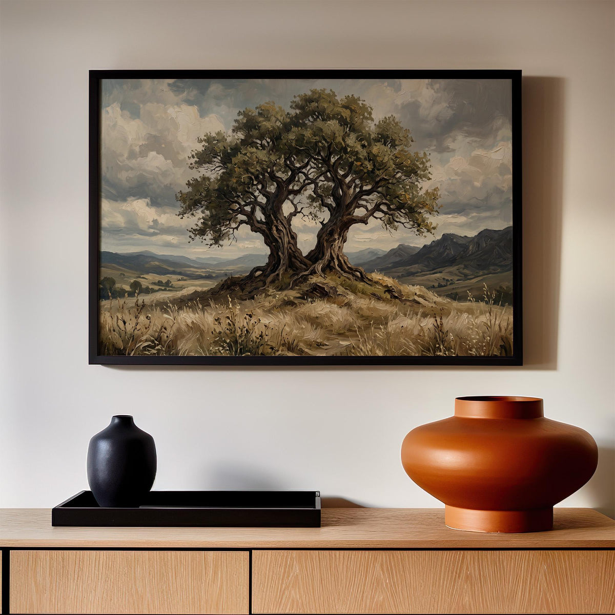 Large Oak Tree Canvas Print, Framed Nature Landscape Art, Contemporary Wall Decor, Ready to Hang Gift Idea,ART197