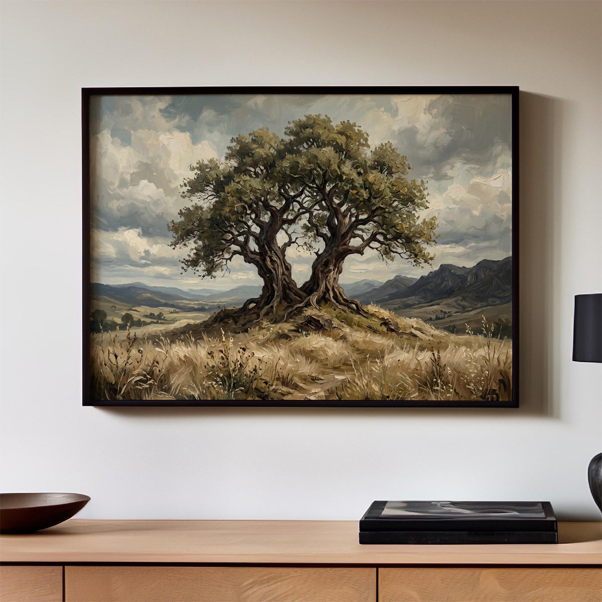 Large Oak Tree Canvas Print, Framed Nature Landscape Art, Contemporary Wall Decor, Ready to Hang Gift Idea,ART197