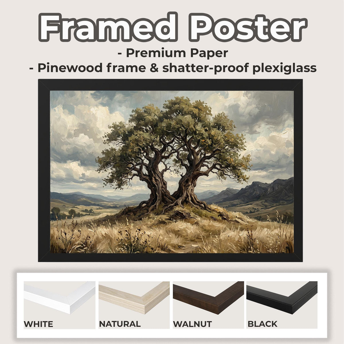 Large Oak Tree Canvas Print, Framed Nature Landscape Art, Contemporary Wall Decor, Ready to Hang Gift Idea,ART197