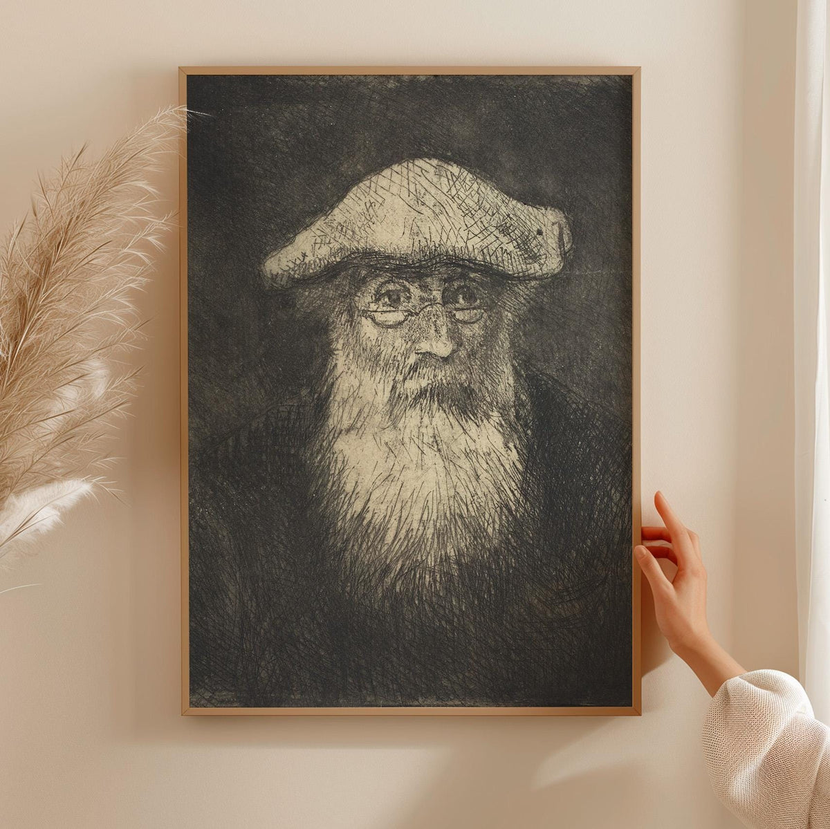 Camille Pissarro, Self-Portrait - c. 1890 Etching Print, Impressionist Artist Wall Art, Vintage Monochrome Poster, Class