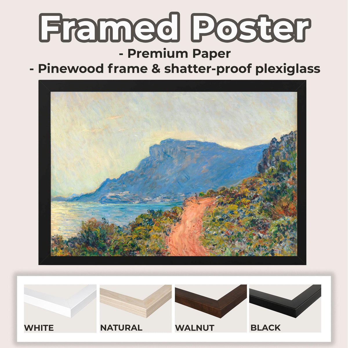 Claude Monet, The Corniche Near Monaco - 1884 Impressionist Coast Print, French Riviera Wall Art, Mediterranean Landscap