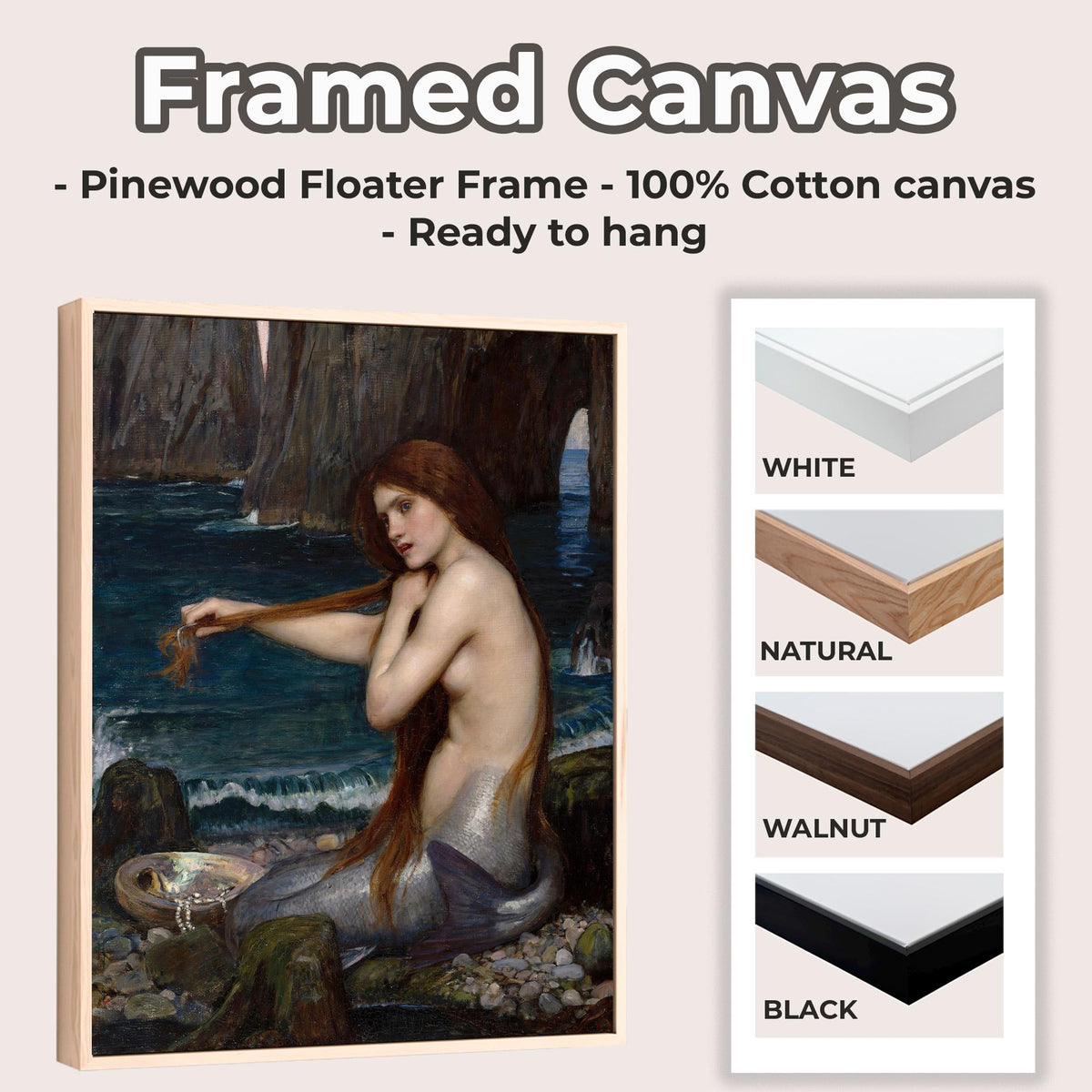 John William Waterhouse, A Mermaid - 1900 Pre-Raphaelite Print, Mythical Siren Wall Art, Romantic Fantasy Poster, Ocean 