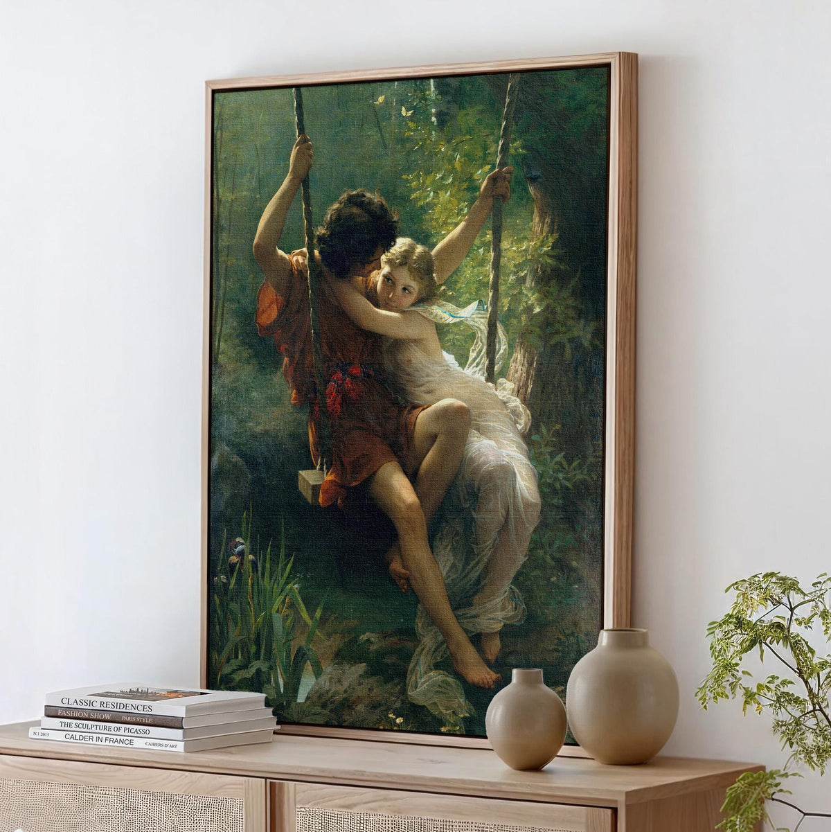 Pierre-Auguste Cot, Springtime - 1873 Romantic Academic Print, Lovers on Swing Wall Art, Arcadian Garden Poster, Classic