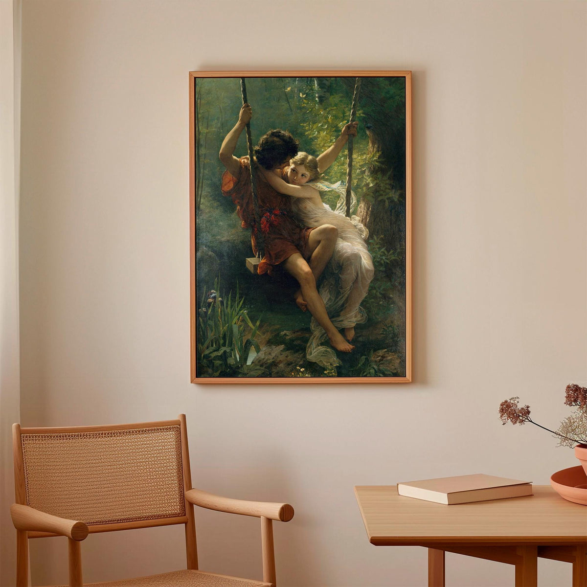 Pierre-Auguste Cot, Springtime - 1873 Romantic Academic Print, Lovers on Swing Wall Art, Arcadian Garden Poster, Classic