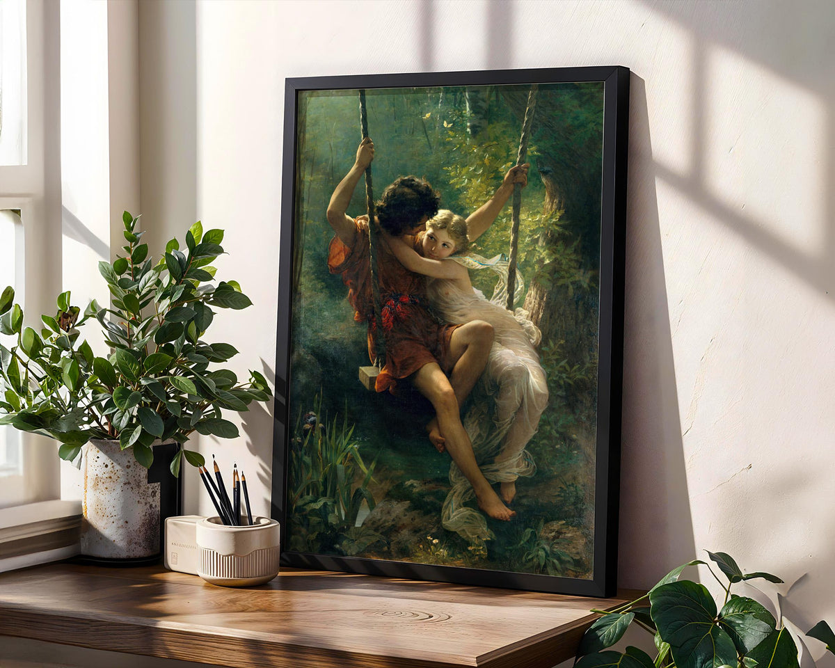 Pierre-Auguste Cot, Springtime - 1873 Romantic Academic Print, Lovers on Swing Wall Art, Arcadian Garden Poster, Classic