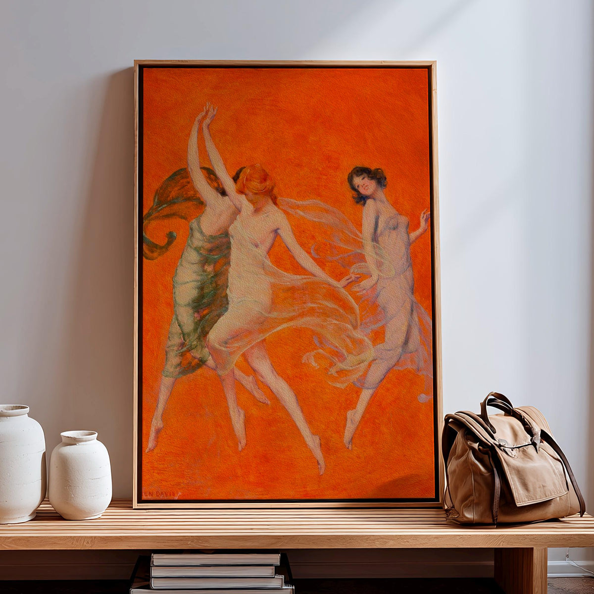 Warren B. Davis, Dance of Three Muses - c. 1920 Figure Study Print, Three Dancing Women Wall Art, Vintage Illustration P