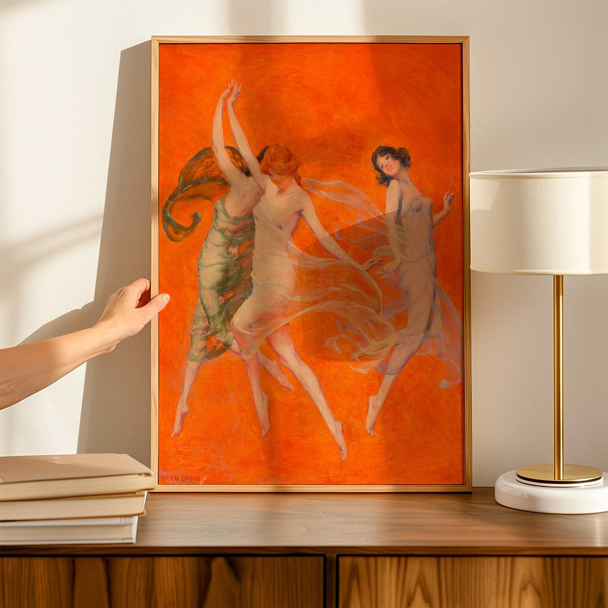 Warren B. Davis, Dance of Three Muses - c. 1920 Figure Study Print, Three Dancing Women Wall Art, Vintage Illustration P