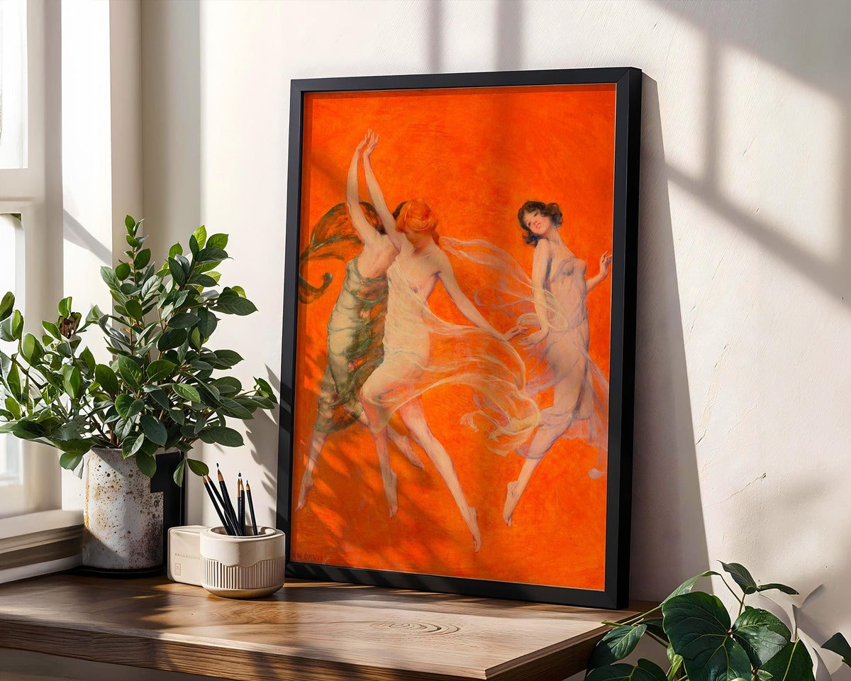 Warren B. Davis, Dance of Three Muses - c. 1920 Figure Study Print, Three Dancing Women Wall Art, Vintage Illustration P