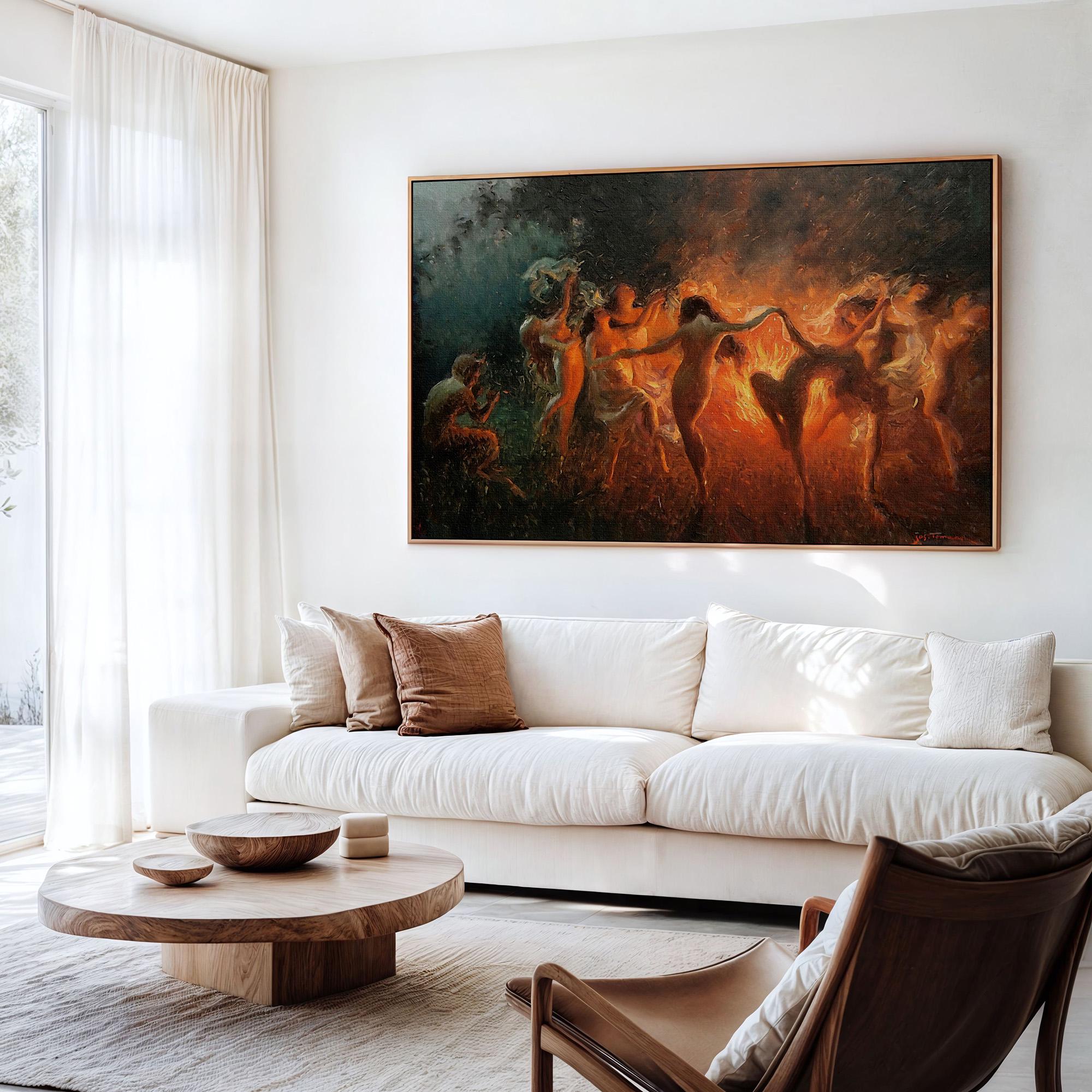 Joseph Tomanek, Fire Dance - Mythological Nymphs Print, Circle Dance Wall Art, Fantasy Bohemian Poster, Vintage Allegory