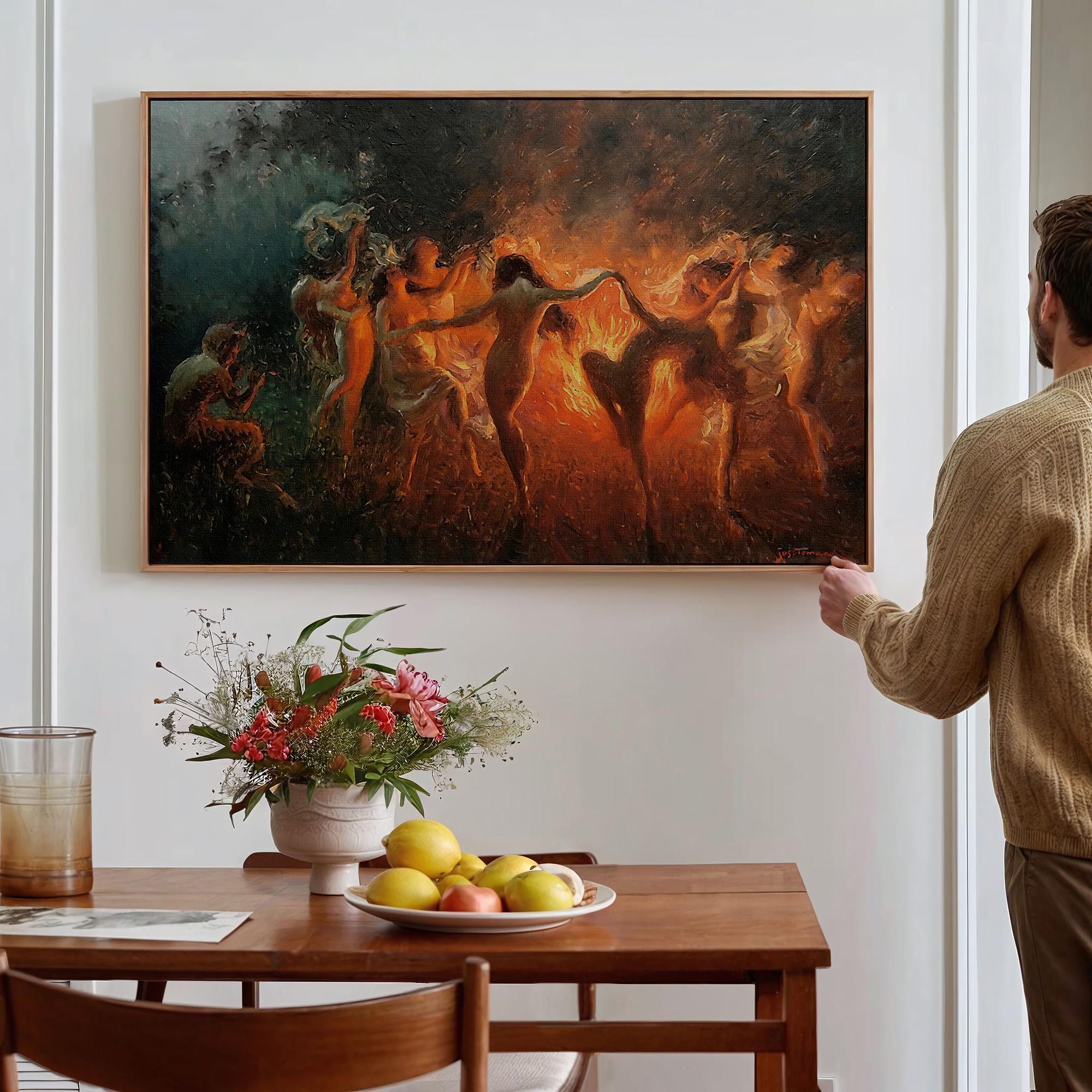 Joseph Tomanek, Fire Dance - Mythological Nymphs Print, Circle Dance Wall Art, Fantasy Bohemian Poster, Vintage Allegory