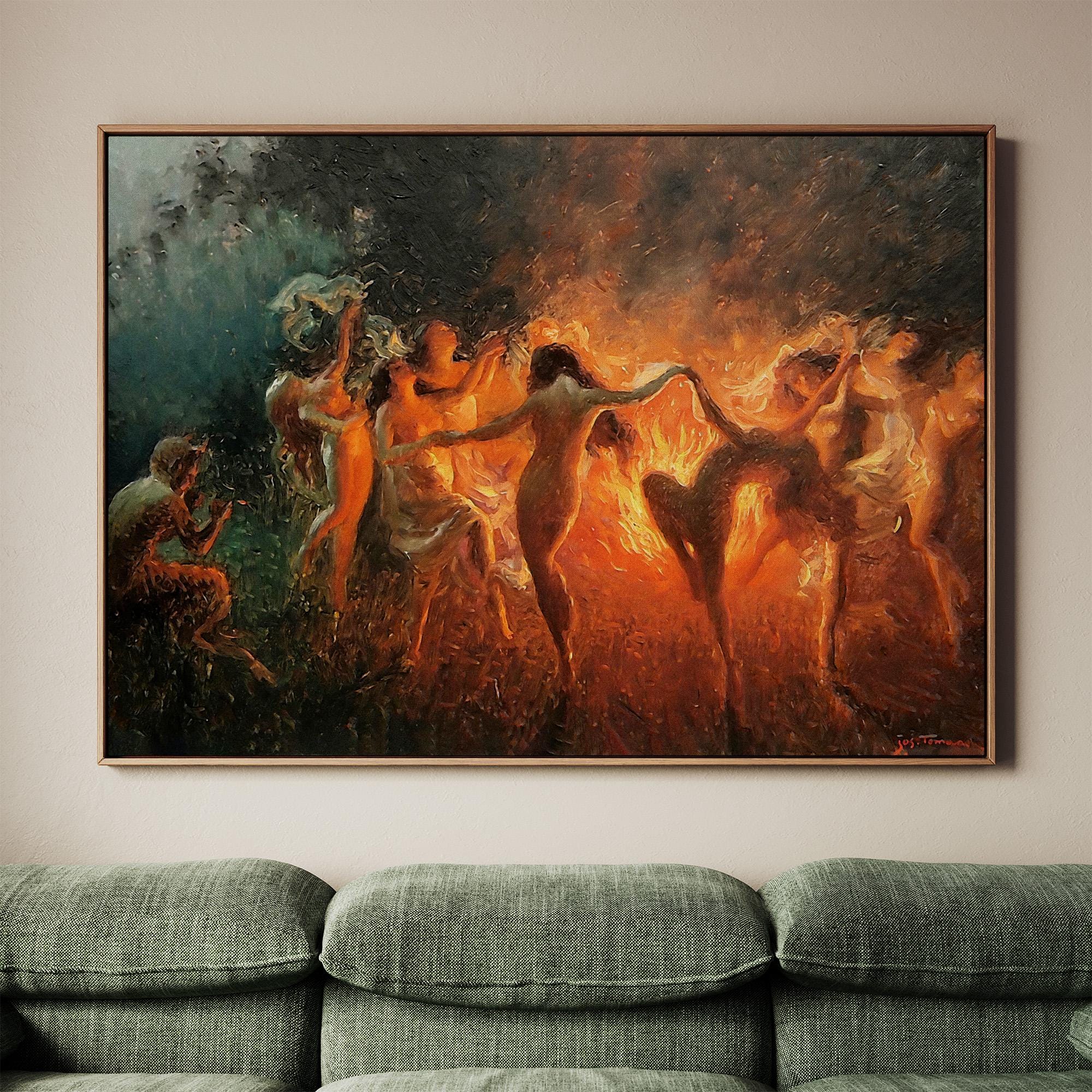 Joseph Tomanek, Fire Dance - Mythological Nymphs Print, Circle Dance Wall Art, Fantasy Bohemian Poster, Vintage Allegory