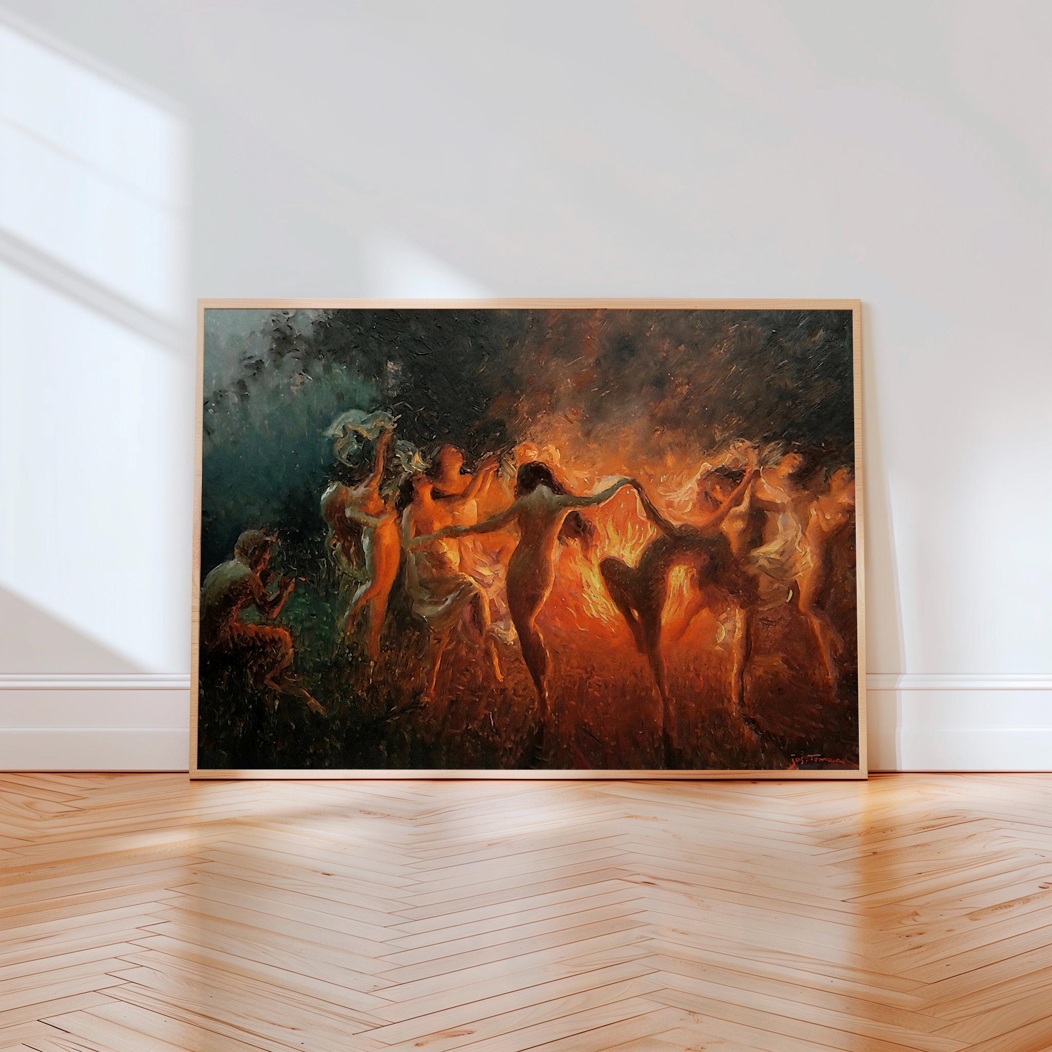 Joseph Tomanek, Fire Dance - Mythological Nymphs Print, Circle Dance Wall Art, Fantasy Bohemian Poster, Vintage Allegory
