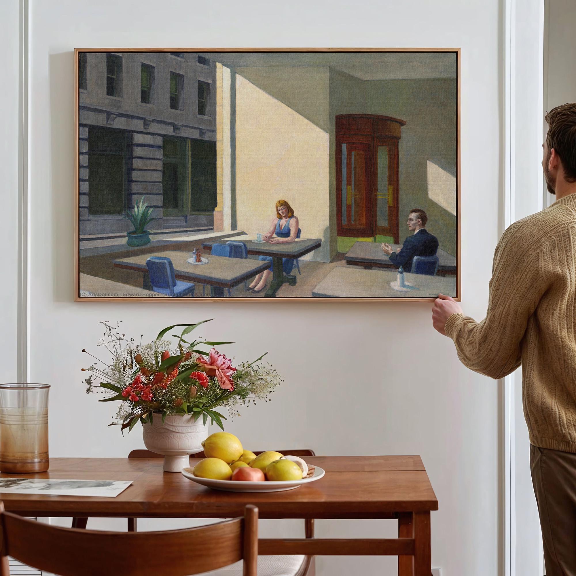 Edward Hopper, Sunlight in a Cafeteria - Yale University Art Gallery Print, Classic American Wall Art, Cafeteria Canvas 