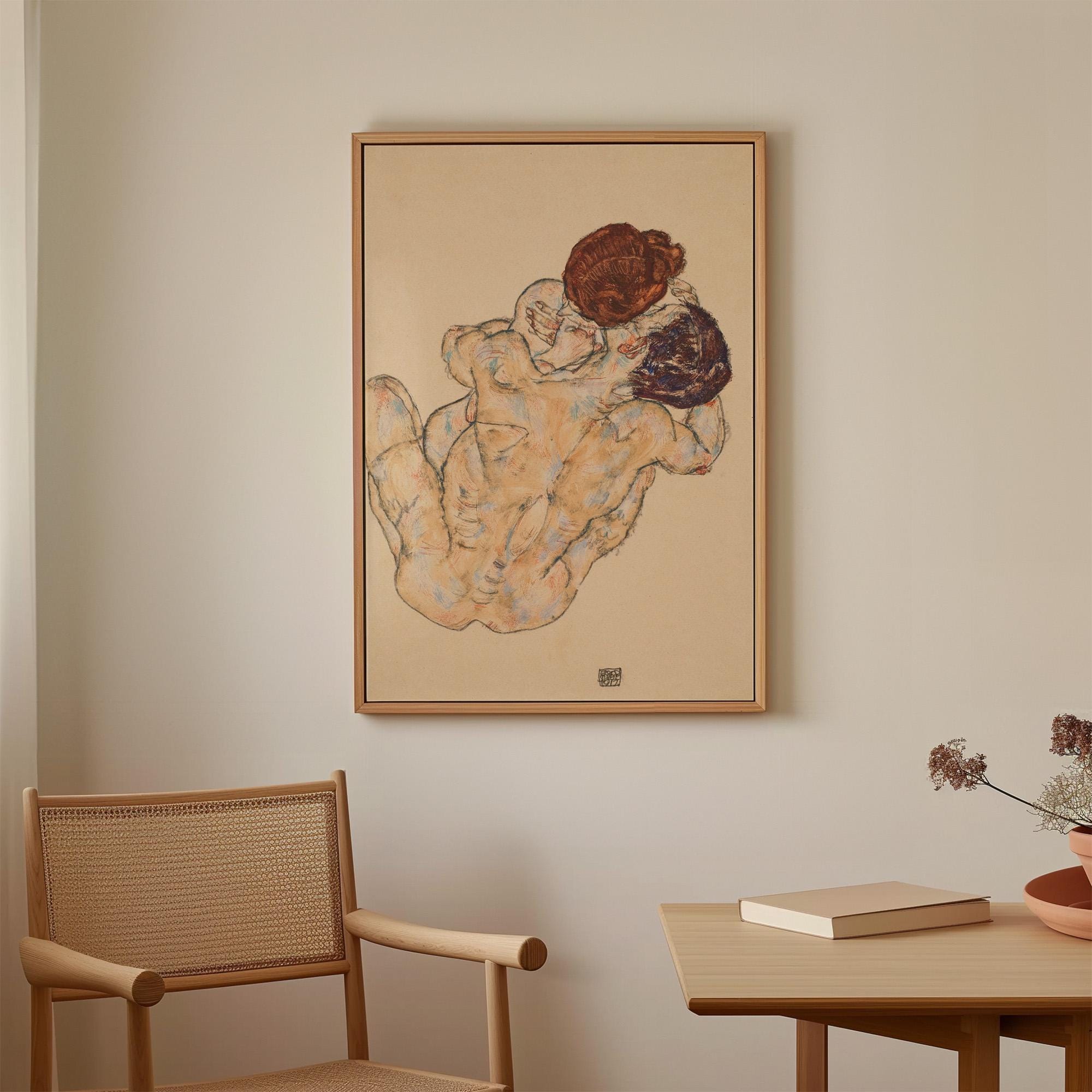 Egon Schiele, Man and Woman - 1917 Expressionist Embrace Print, Austrian Modernism Wall Art, Lovers Figure Poster, Vinta