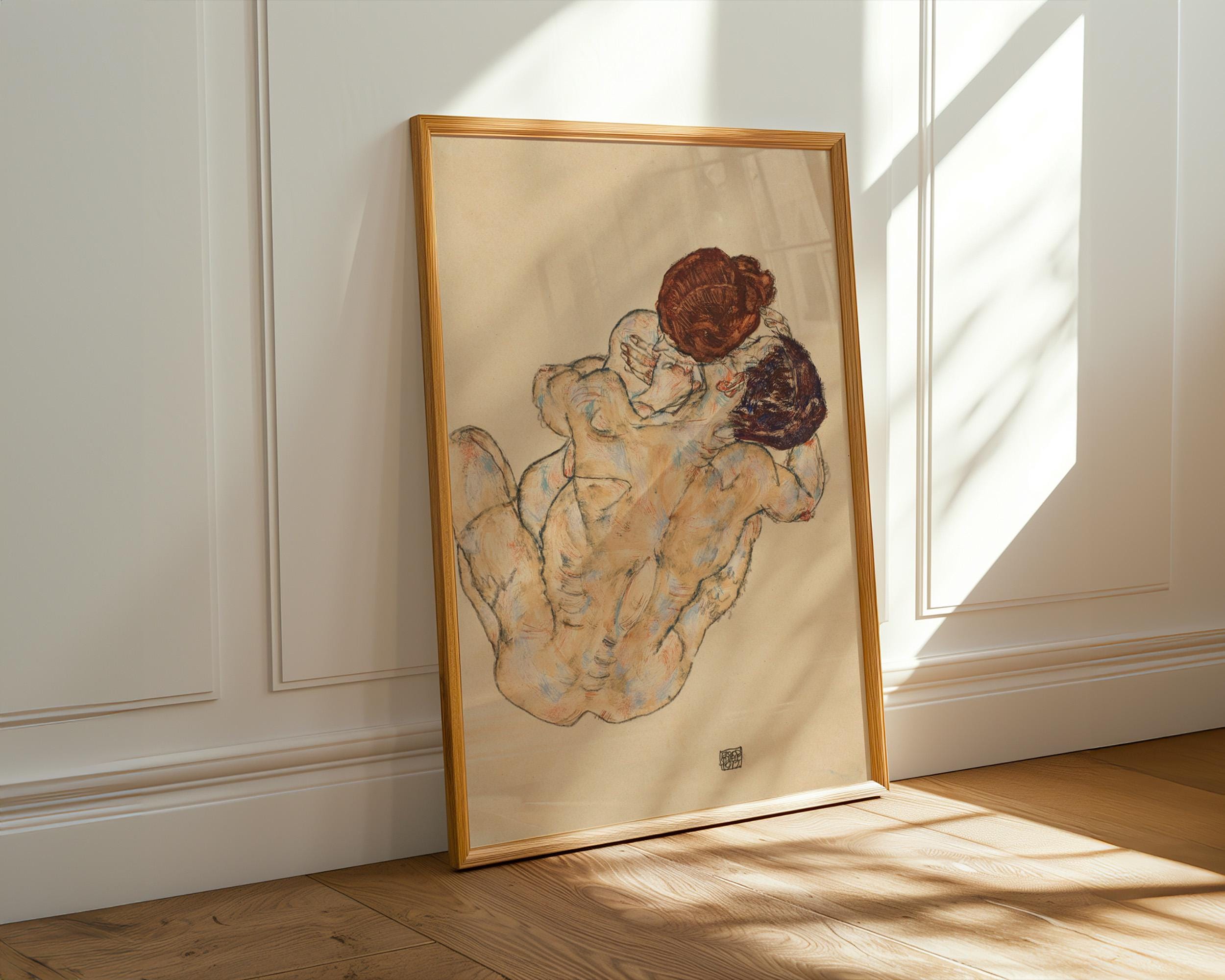 Egon Schiele, Man and Woman - 1917 Expressionist Embrace Print, Austrian Modernism Wall Art, Lovers Figure Poster, Vinta