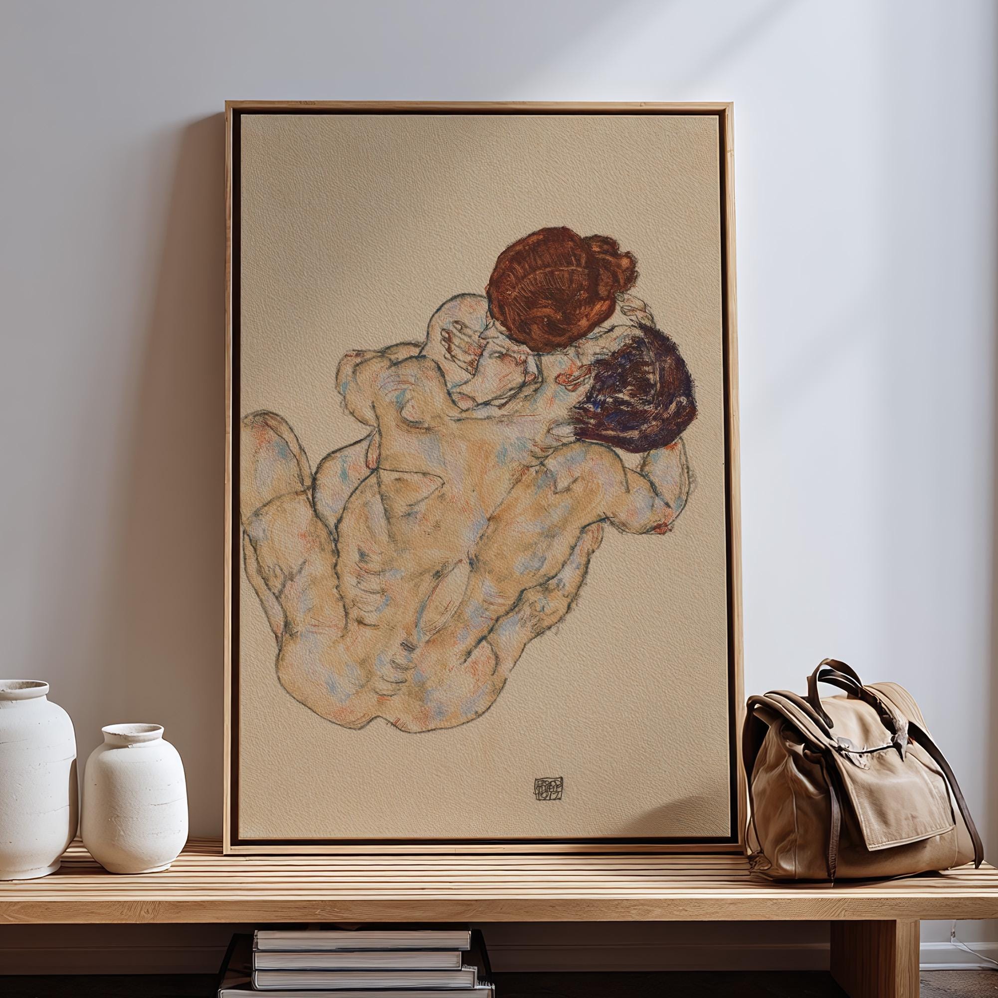 Egon Schiele, Man and Woman - 1917 Expressionist Embrace Print, Austrian Modernism Wall Art, Lovers Figure Poster, Vinta