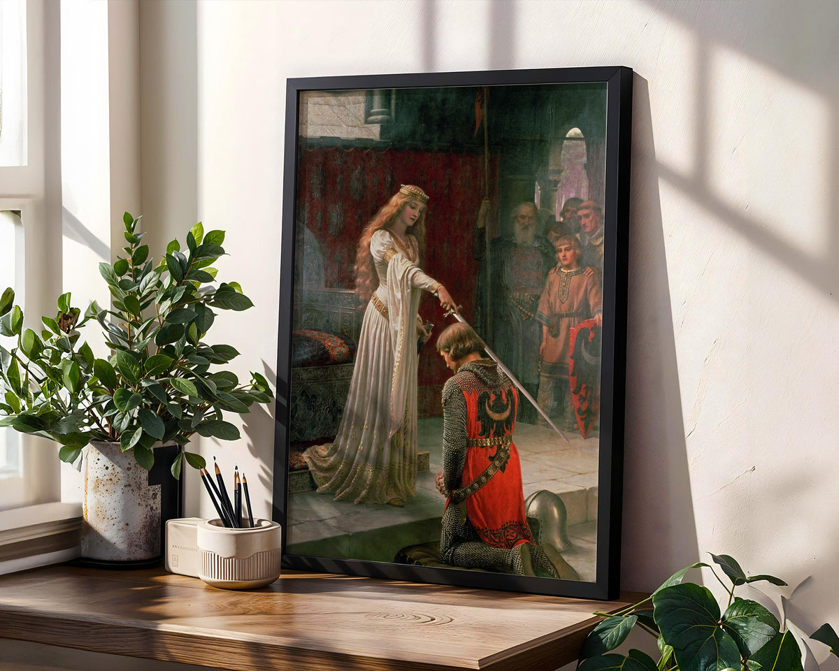 Edmund Blair Leighton, The Accolade - 1901 Medieval Knight Print, Pre-Raphaelite Wall Art, Chivalry Poster, Vintage Deco