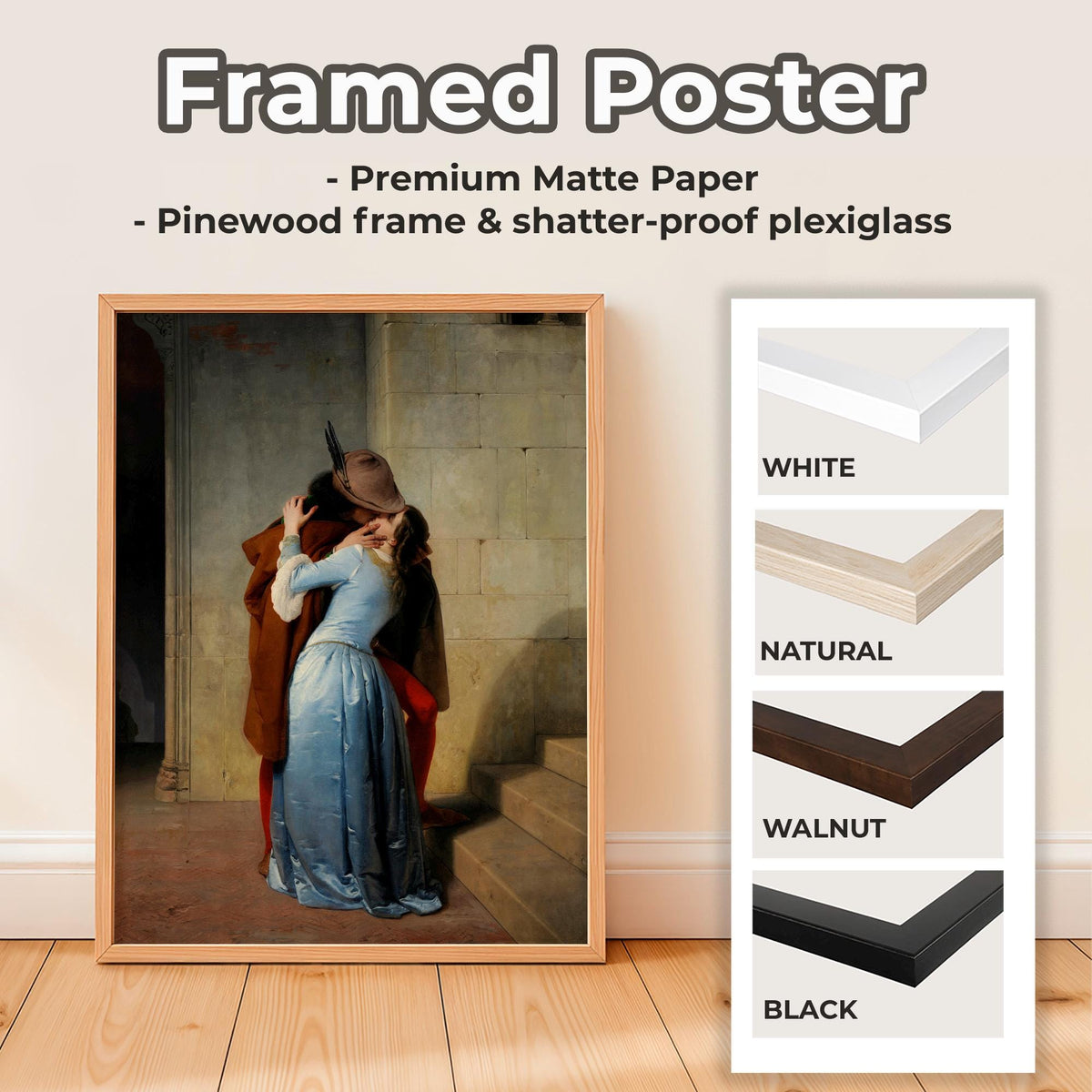 Francesco Hayez, Il bacio - 1859 Italian Romantic Print, The Kiss Wall Art, Medieval Lovers Poster, Risorgimento Decor