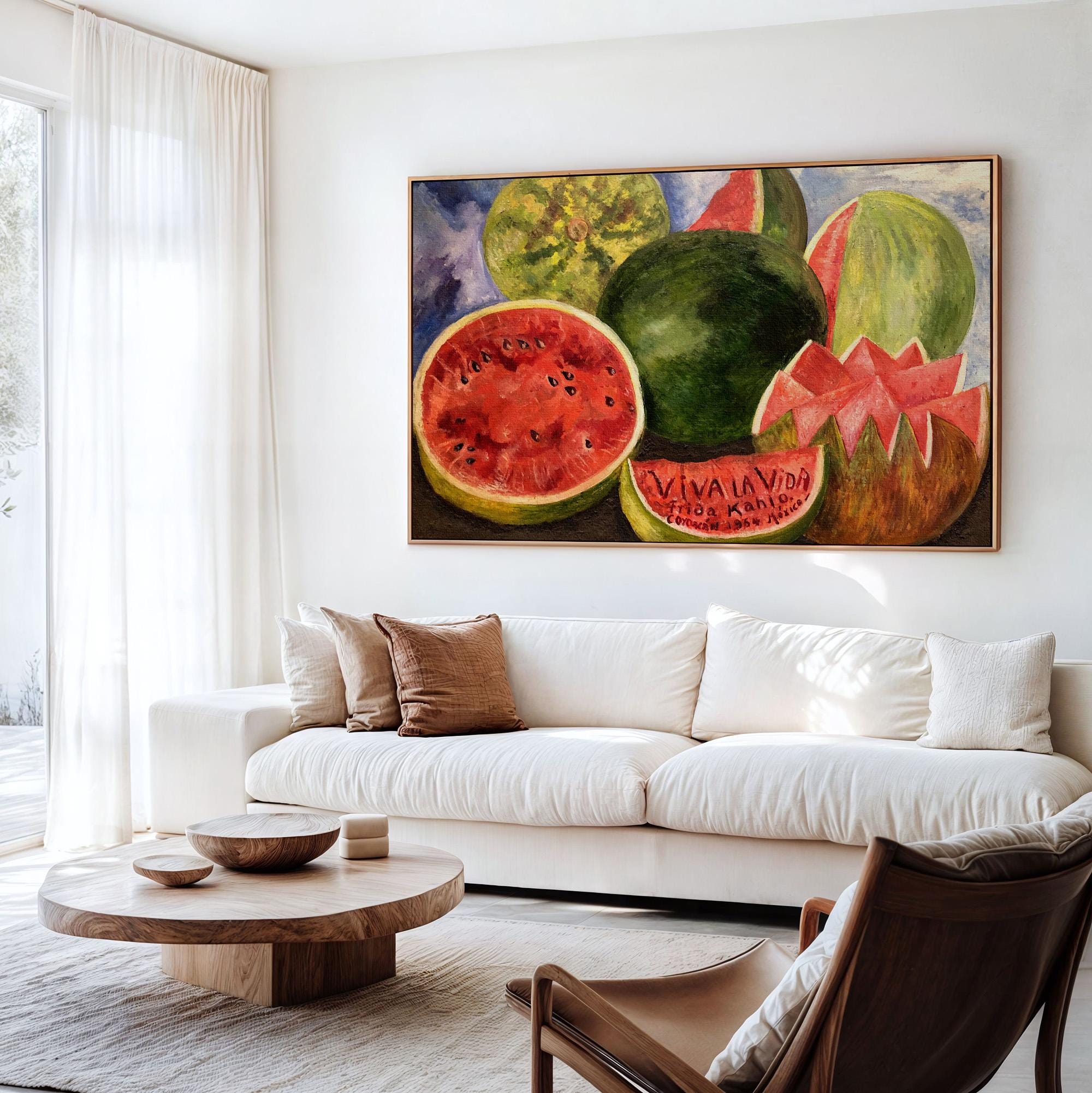 Frida Kahlo, Viva la Vida - 1954 Watermelon Still Life Print, Mexican Folk Art Wall Art, Bold Color Poster, Vintage Deco