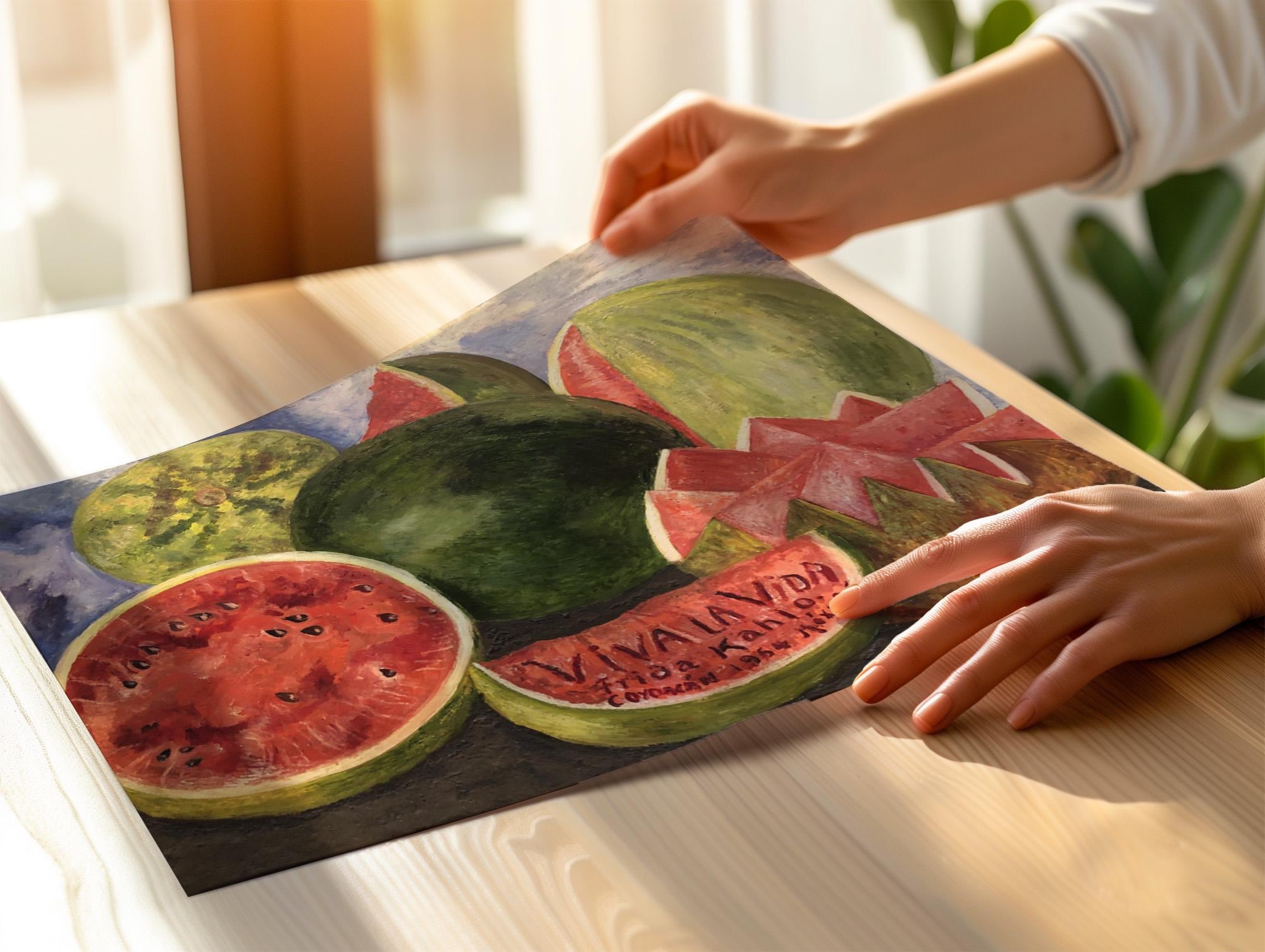 Frida Kahlo, Viva la Vida - 1954 Watermelon Still Life Print, Mexican Folk Art Wall Art, Bold Color Poster, Vintage Deco
