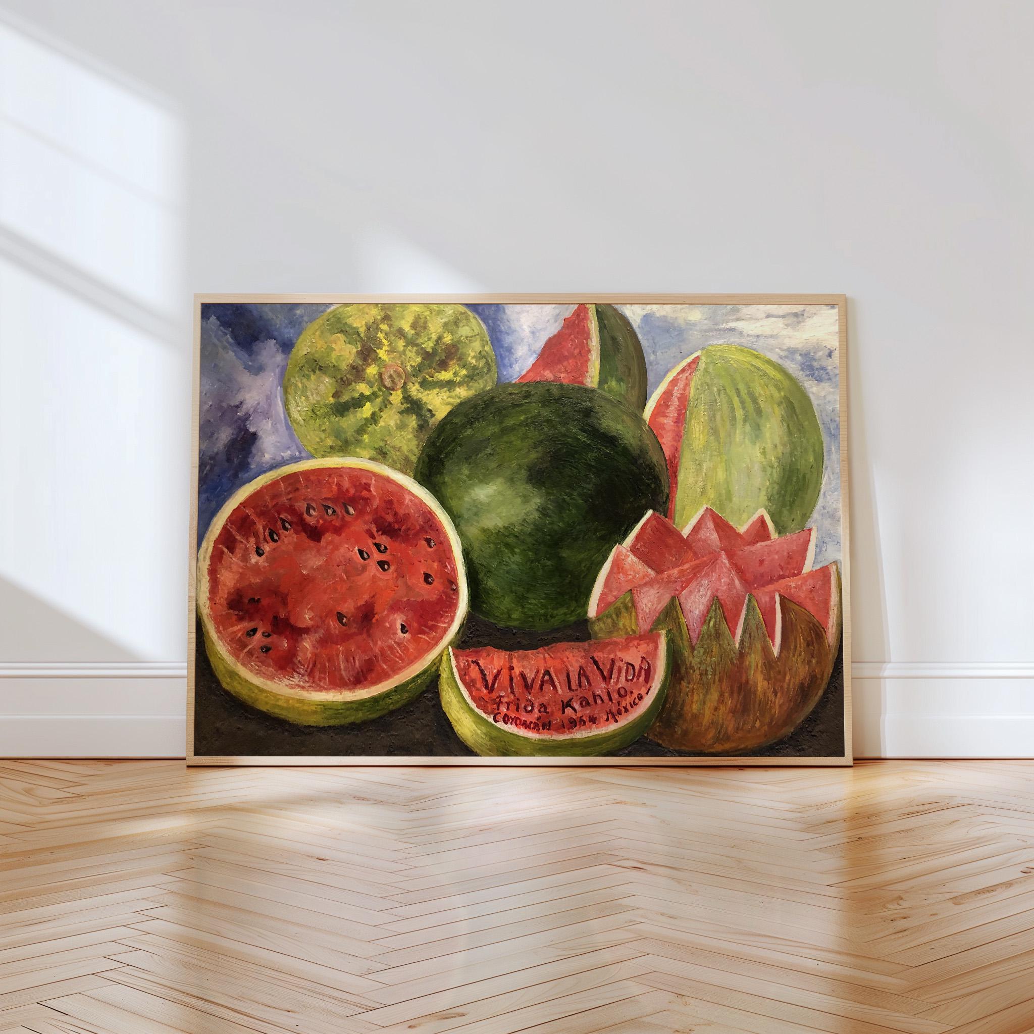Frida Kahlo, Viva la Vida - 1954 Watermelon Still Life Print, Mexican Folk Art Wall Art, Bold Color Poster, Vintage Deco