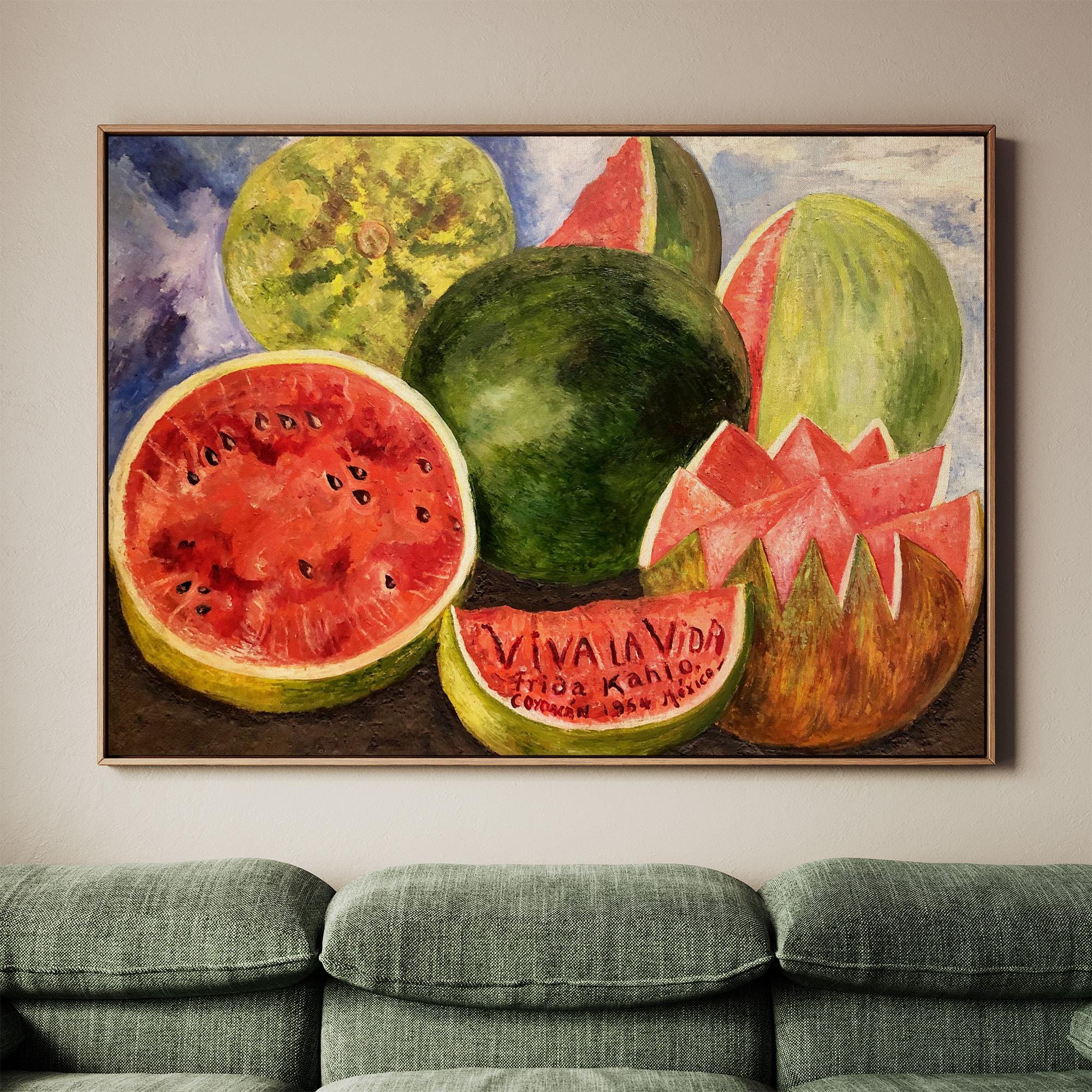 Frida Kahlo, Viva la Vida - 1954 Watermelon Still Life Print, Mexican Folk Art Wall Art, Bold Color Poster, Vintage Deco