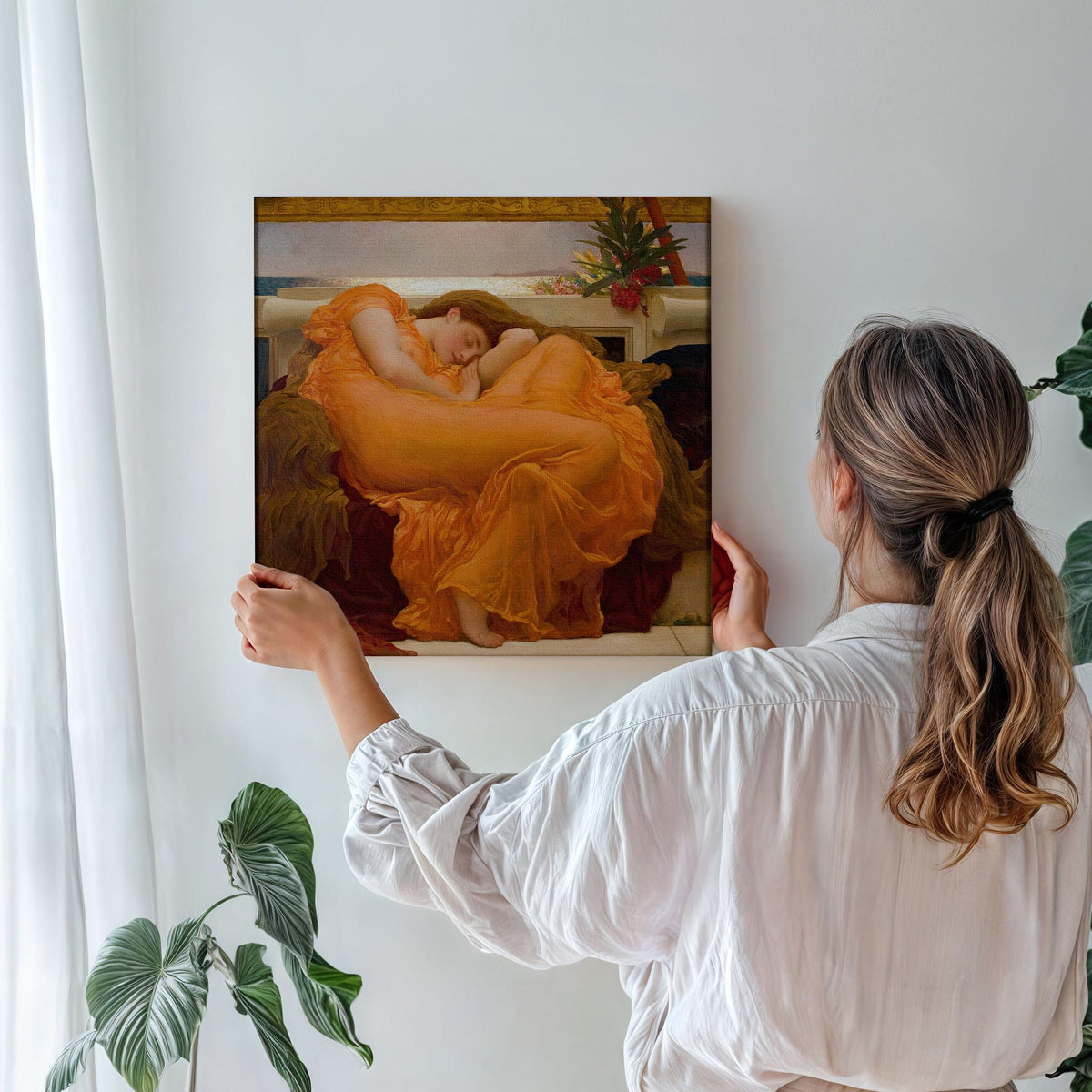 Frederic Leighton, Flaming June - 1895 Victorian Masterpiece Print, Sleeping Woman Wall Art, Orange Aesthetic Poster, Cl