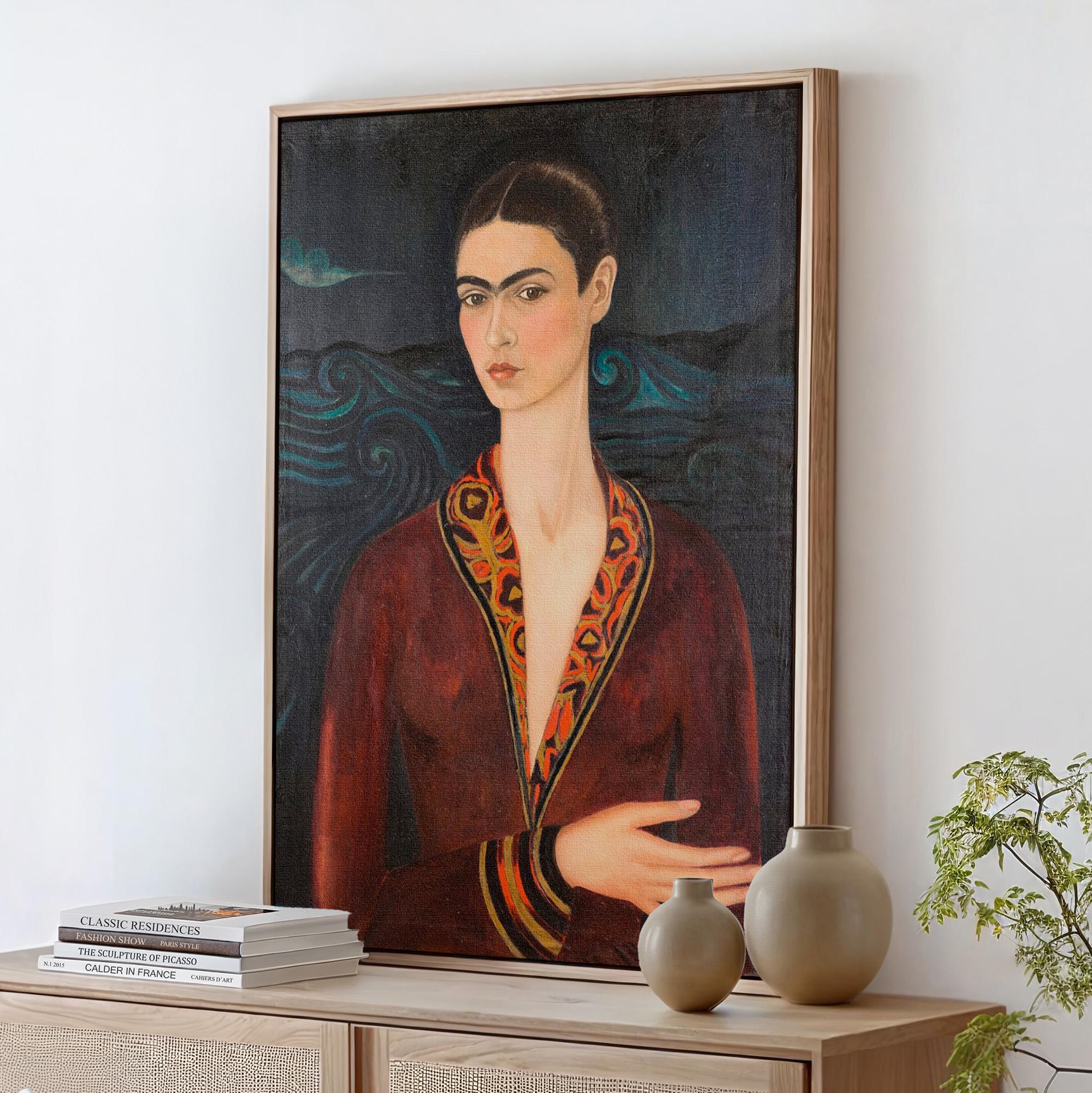 Frida Kahlo, Self-Portrait in a Velvet Dress - 1926 Surreal Self Portrait Print, Mexican Wall Art, Dark Romantic Poster,