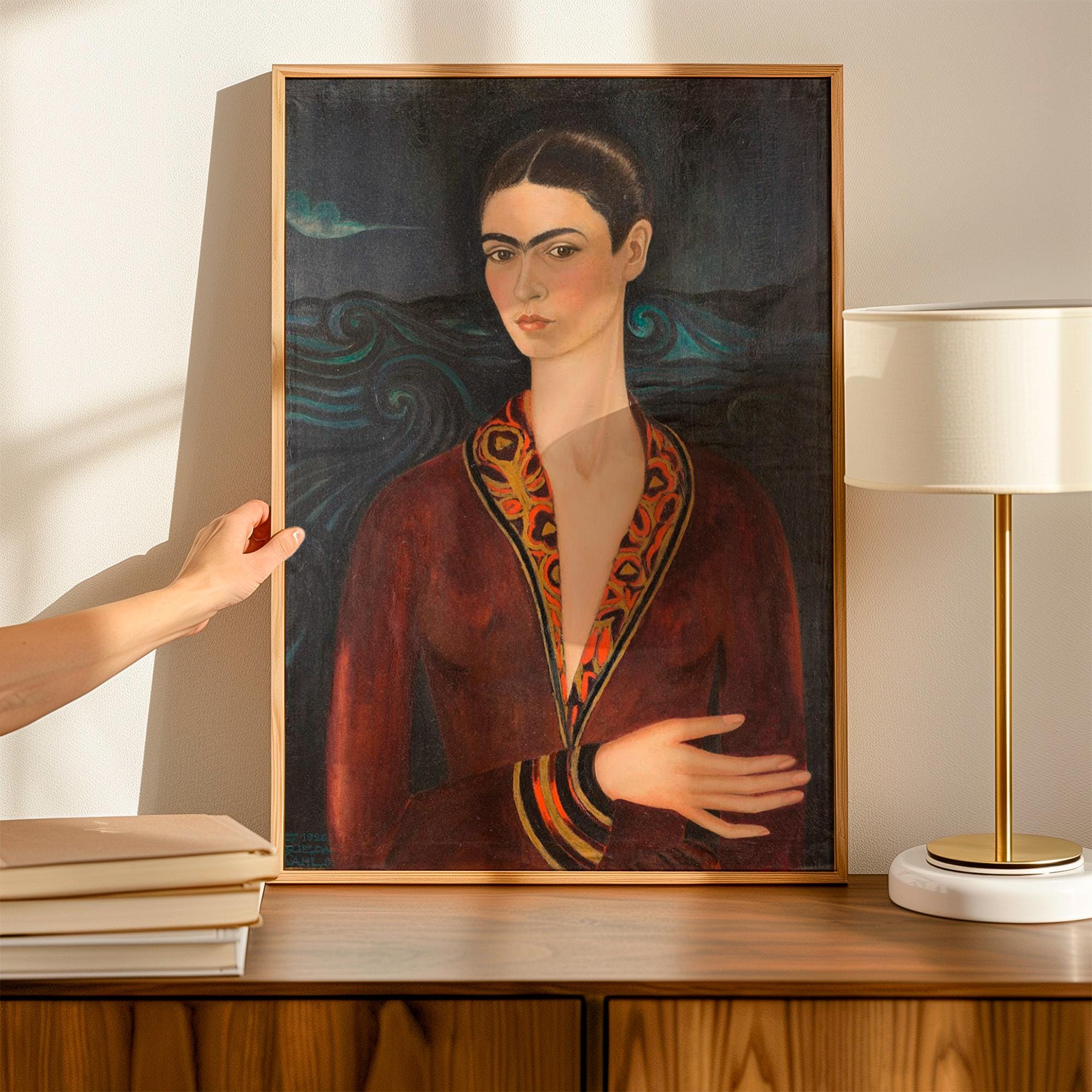 Frida Kahlo, Self-Portrait in a Velvet Dress - 1926 Surreal Self Portrait Print, Mexican Wall Art, Dark Romantic Poster,
