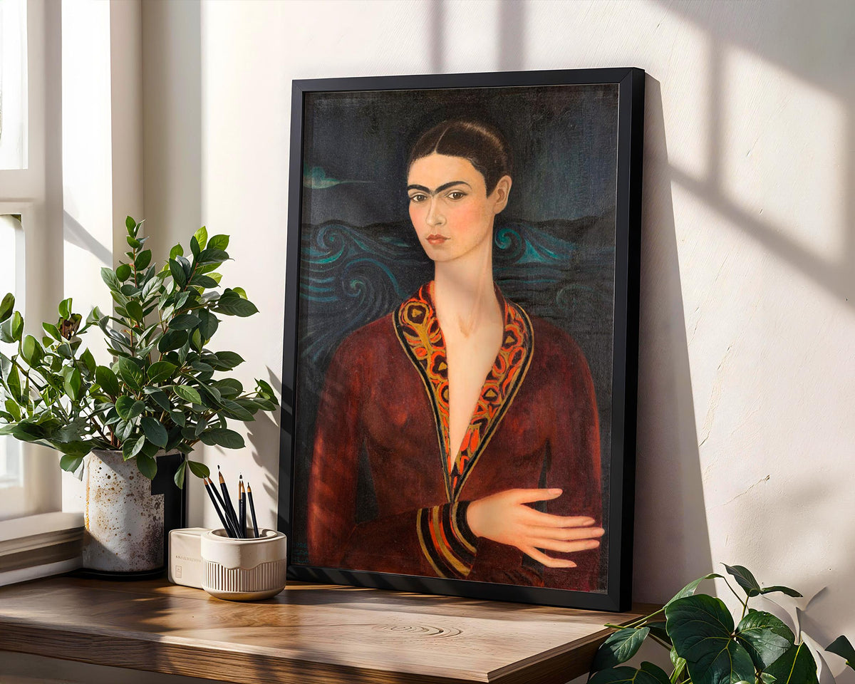 Frida Kahlo, Self-Portrait in a Velvet Dress - 1926 Surreal Self Portrait Print, Mexican Wall Art, Dark Romantic Poster,