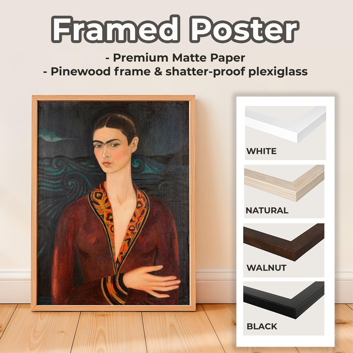 Frida Kahlo, Self-Portrait in a Velvet Dress - 1926 Surreal Self Portrait Print, Mexican Wall Art, Dark Romantic Poster,