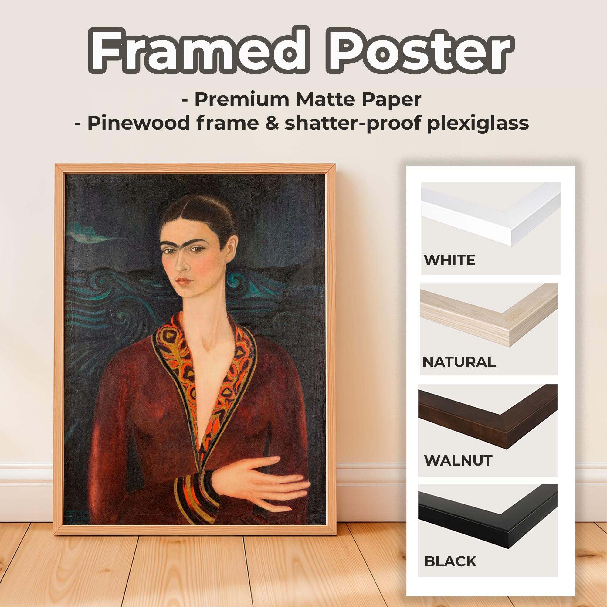Frida Kahlo, Self-Portrait in a Velvet Dress - 1926 Surreal Self Portrait Print, Mexican Wall Art, Dark Romantic Poster,